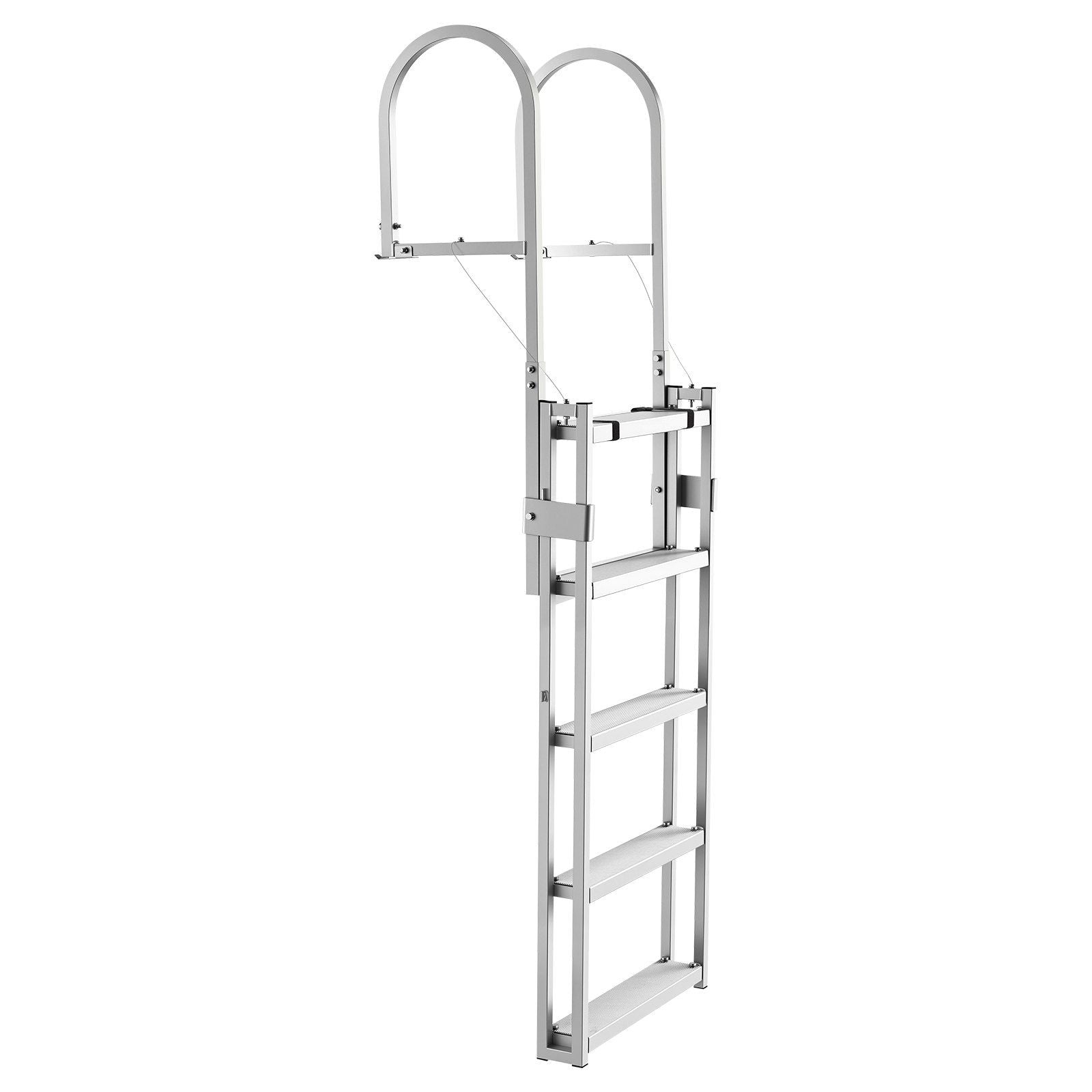 Retractable Dock Ladder, 5 Steps, Aluminum Alloy Pontoon Boat Swim Ladder, with Non-Slip Wide Steps, 159 kg Weight Capacity, Adjustable Height, for Lake Swimming, Pool, Boat, Marine Boarding