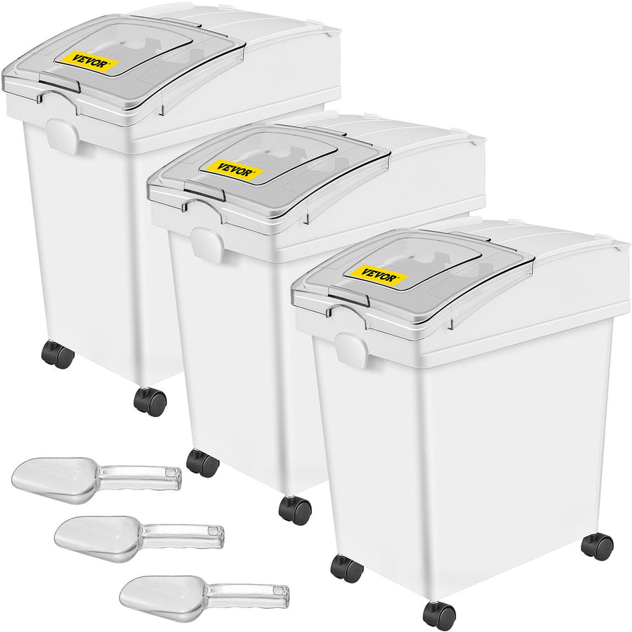 VEVOR Ingredient Bin, 5.2 Gallon / 20 L Capacity Ingredient Storage Bin, 3 Pcs/Set, PP Material Flour Bins On Wheels, White Shelf Ingredient Bin with Scoop and Sliding Lid, Commercial Storage Bins