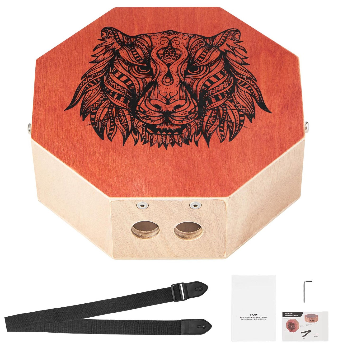 Unique Cajon Box Drum, with Internal  Guitar Strings, Portable Wooden Percussion Box, Birch Wood Drum Musical Instrument with Adjustable Strap, for Beginners & Professionals, 295 x 295 x 100 mm