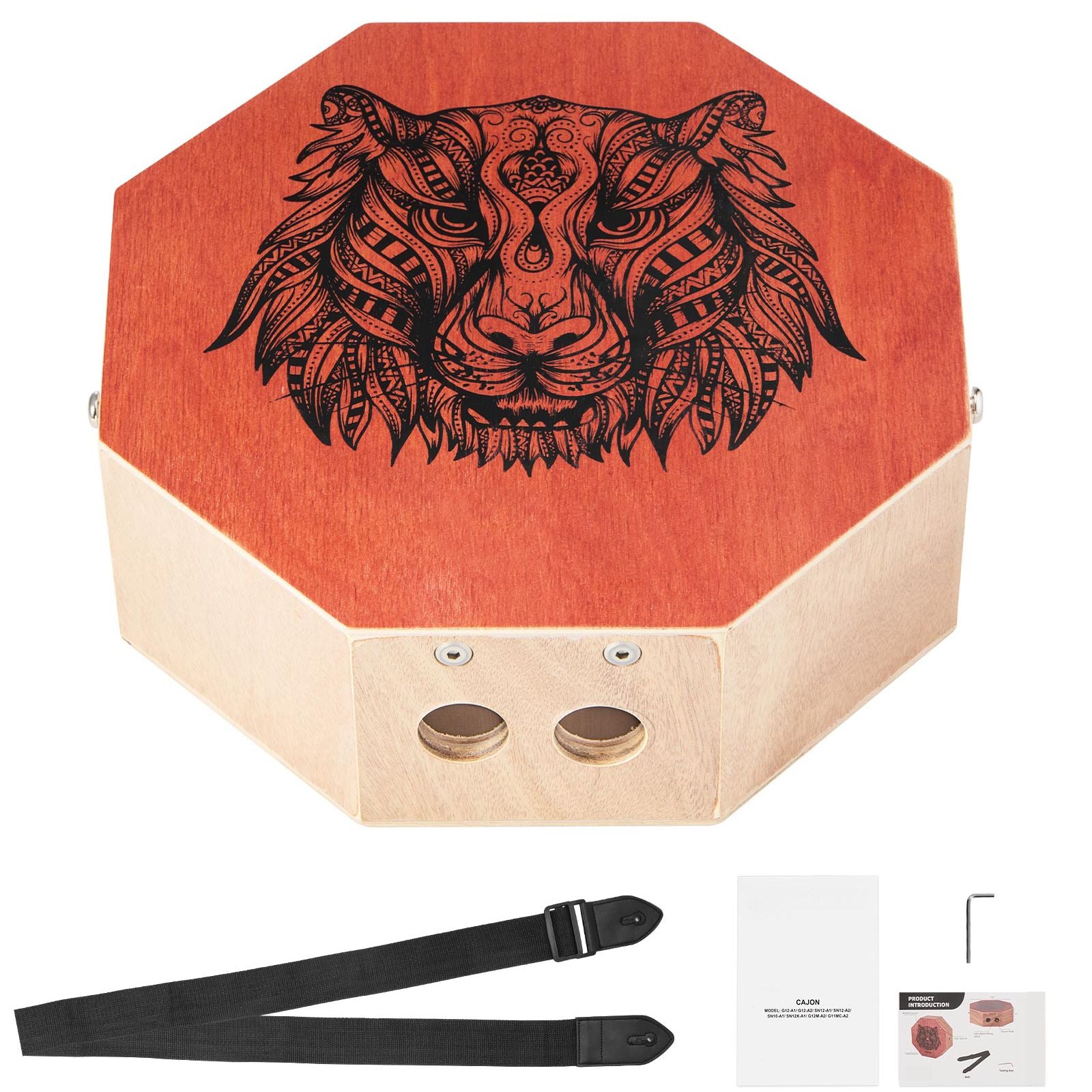 Unique Cajon Box Drum, with Internal  Guitar Strings, Portable Wooden Percussion Box, Birch Wood Drum Musical Instrument with Adjustable Strap, for Beginners & Professionals, 295 x 295 x 100 mm