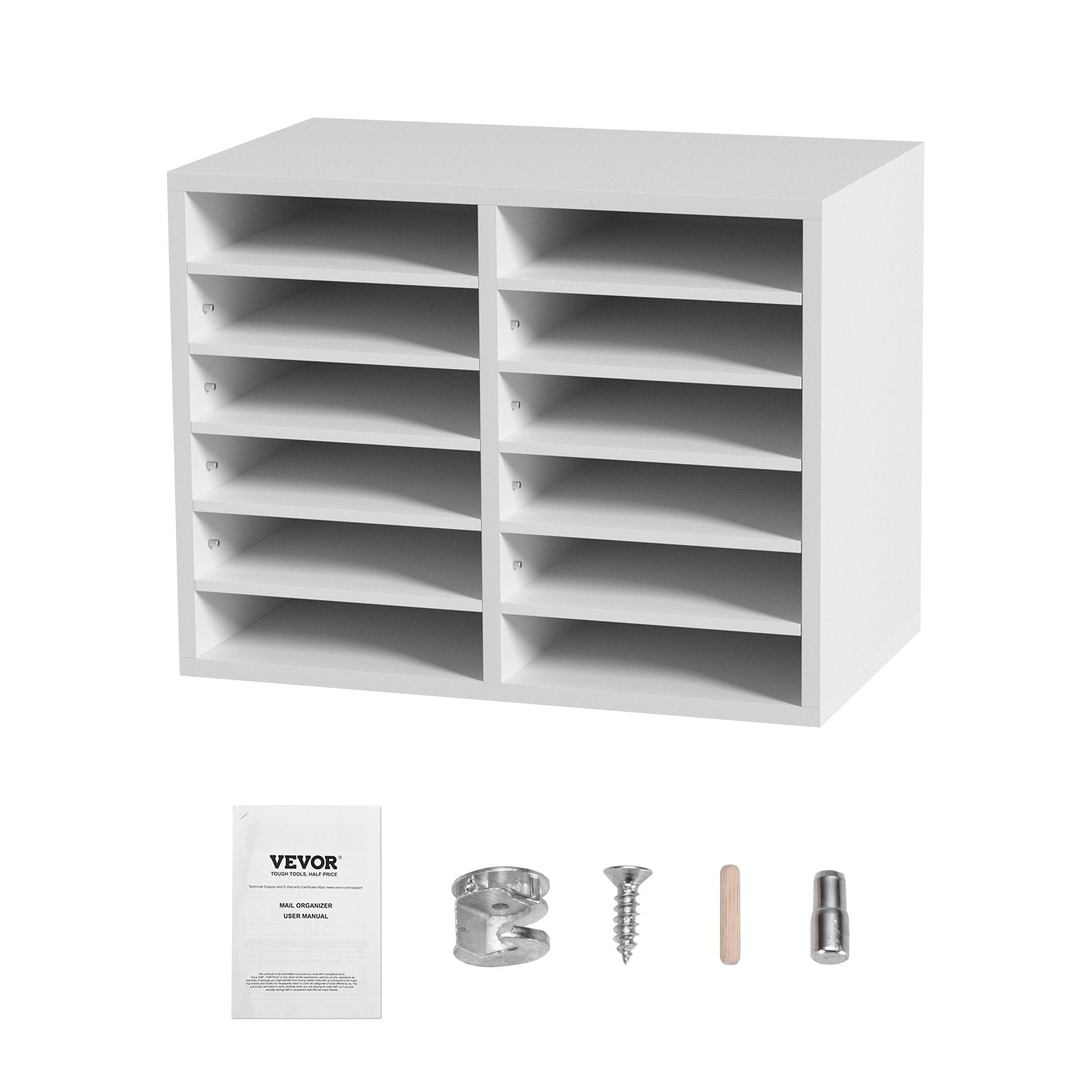 VEVOR Wood Literature Organizer Adjustable File Sorter 12 Compartments White