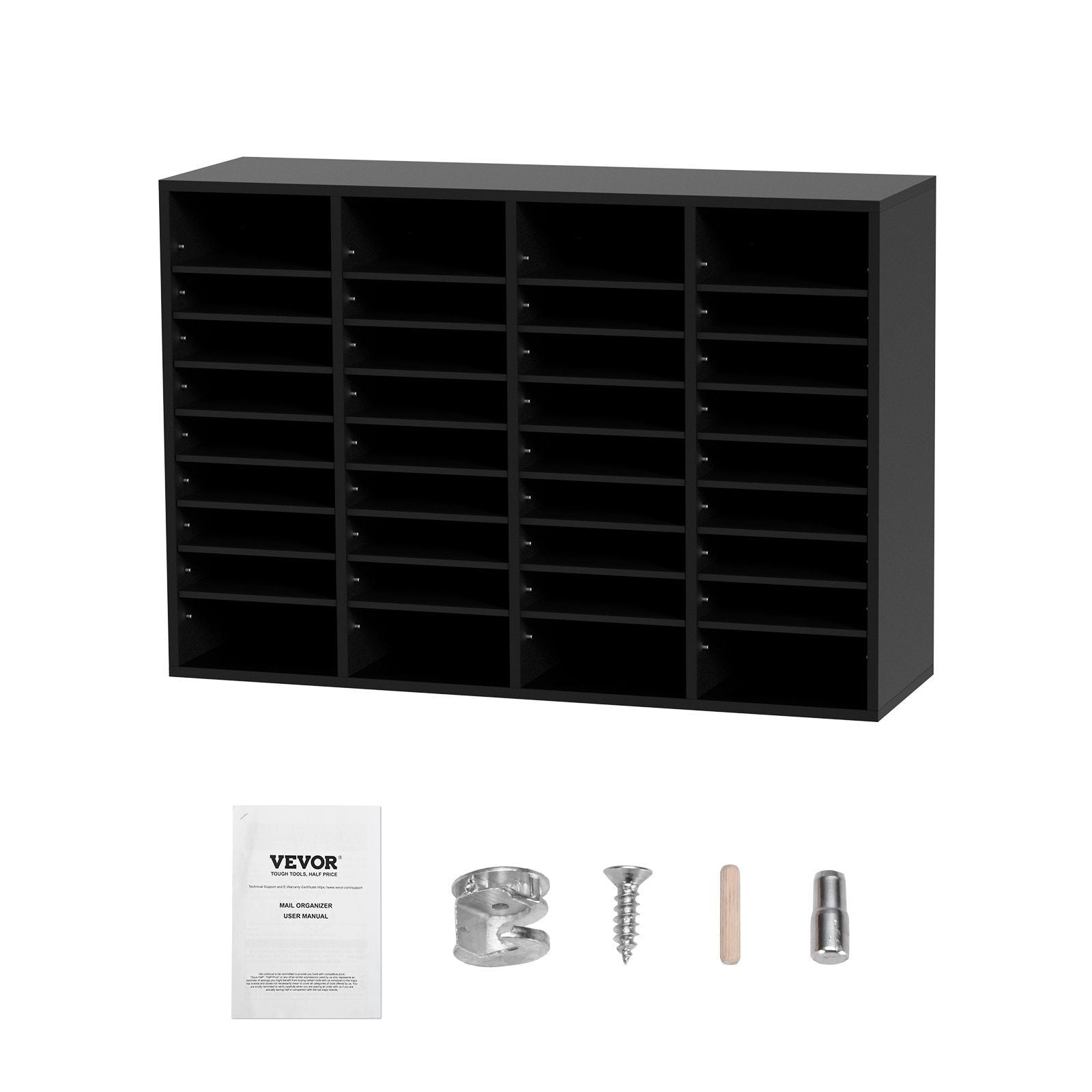 Wood Literature Organizer, 36 Compartments, File Sorter with Removable Shelves, Mailboxes Slot for Office Home Classroom Mailrooms Organization, EPA Certified, Black