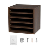 Wood Literature Organizer Adjustable File Sorter 5 Compartments Brown