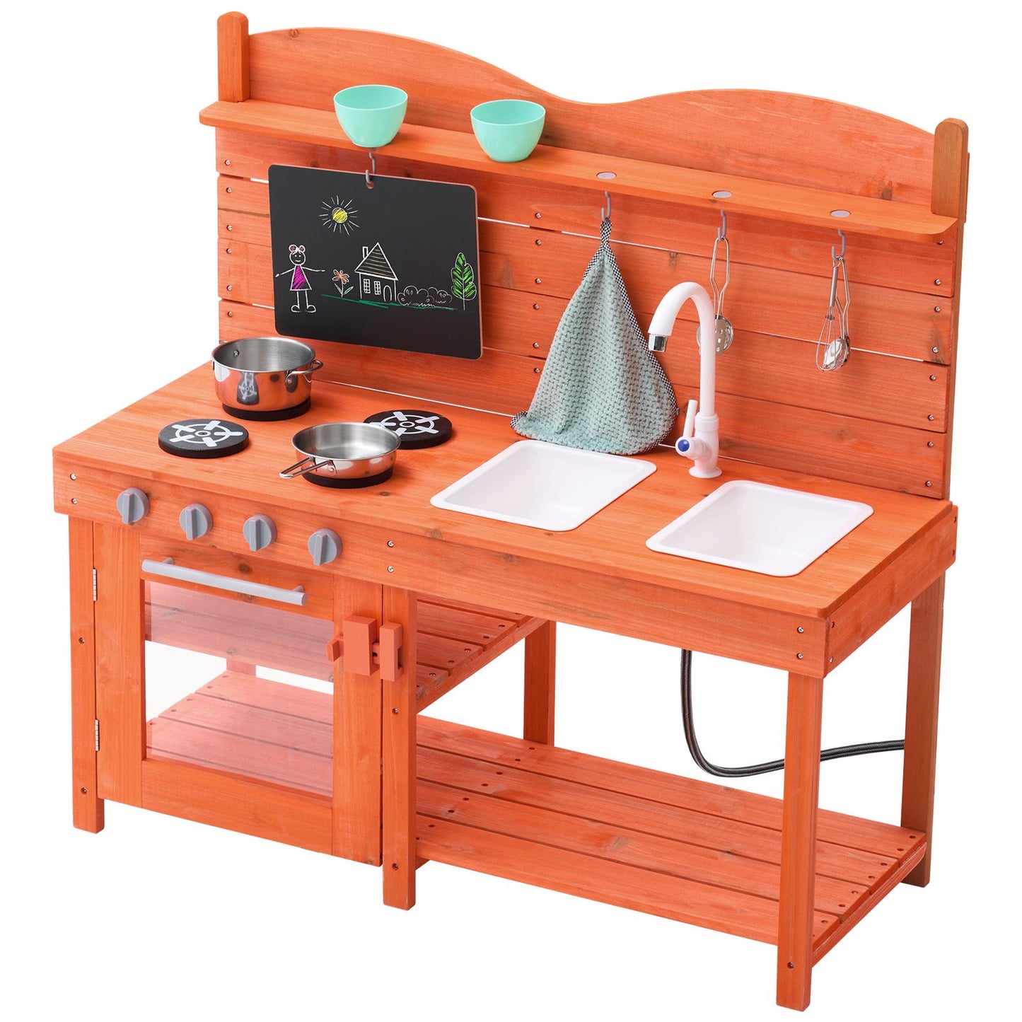 Wooden Mud Kitchen Outdoor Toy Play Kitchen Set for Kids Pretend Playset