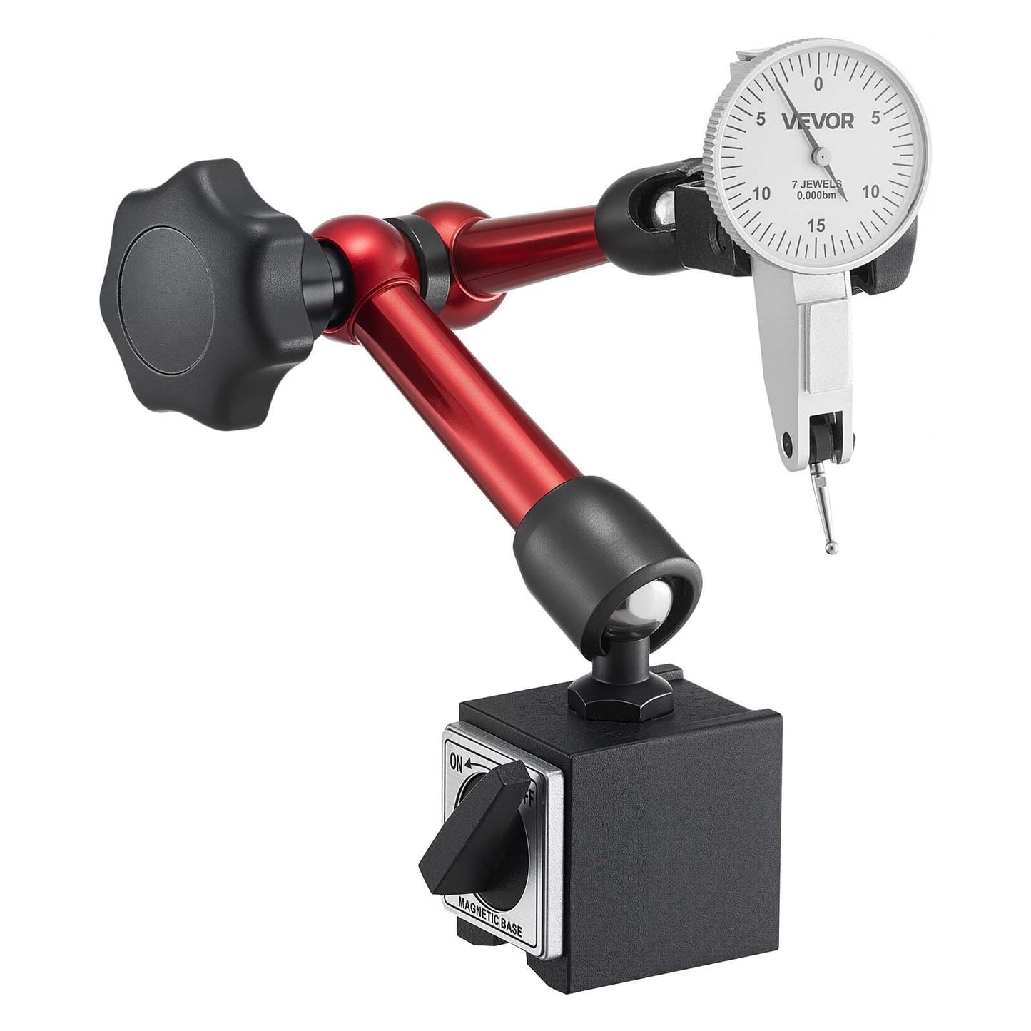 Dial Test Indicator with Universal Magnetic Base and Storage Case, 0.01 mm Accuracy, 0-0.76 mm Range, Micro Ball Handle for Narrow Area Measurement, Industrial Machining & Inspection