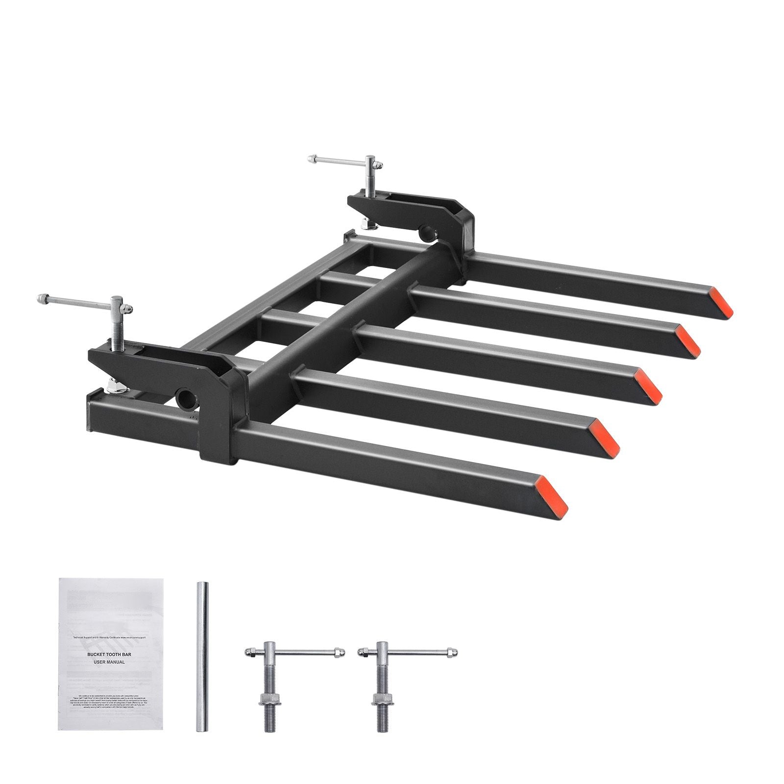 Clamp on Debris Forks to 1200 mm Bucket, 1200 kg Capacity Heavy Duty Clamp on Pallet Forks Attachments, Fit for Loader Bucket Skidsteer Tractor to Clean up Fallen Limbs Debris or Yard Wwaste