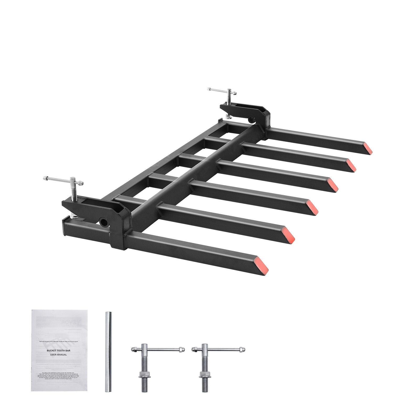 Clamp on Debris Forks to 1500 mm Bucket, 2000 kg Capacity Heavy Duty Clamp on Pallet Forks Bucket, Fit for Loader Bucket Skidsteer Tractor to Clean up Fallen Limbs Debris or Yard Wwaste
