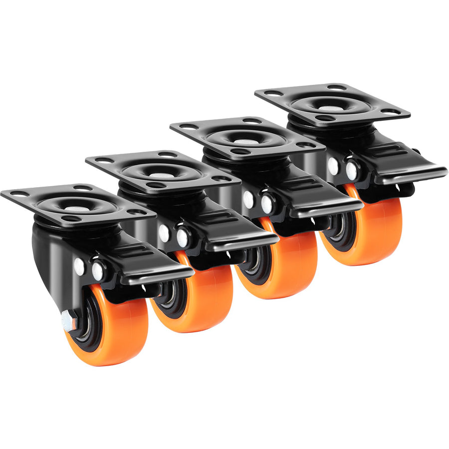 VEVOR Caster Wheels, 50.8 mm Swivel Plate Casters, Set of 4, with Security Dual Locking No Noise PVC Wheels, Heavy Duty 68 kg Load Capacity Per Caster, Non-Marking Wheels for Cart Furniture Workbench