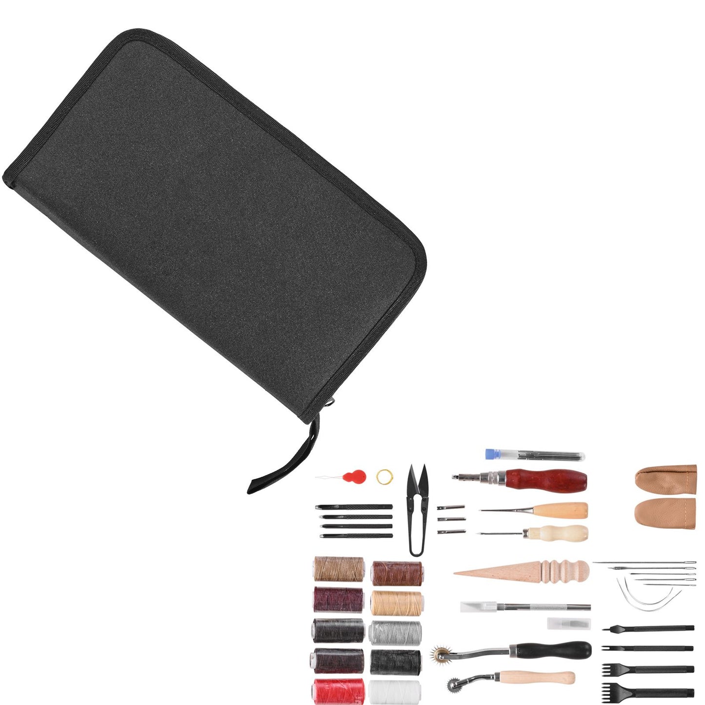 Leather Working Tools Kit, 38 PCS Leather Craft Tools with Portable Canvas Storage Bag, Engraving Punching Sewing Stamping Cutting Tools, Ideal for Beginners DIY Enthusiasts and Professionals