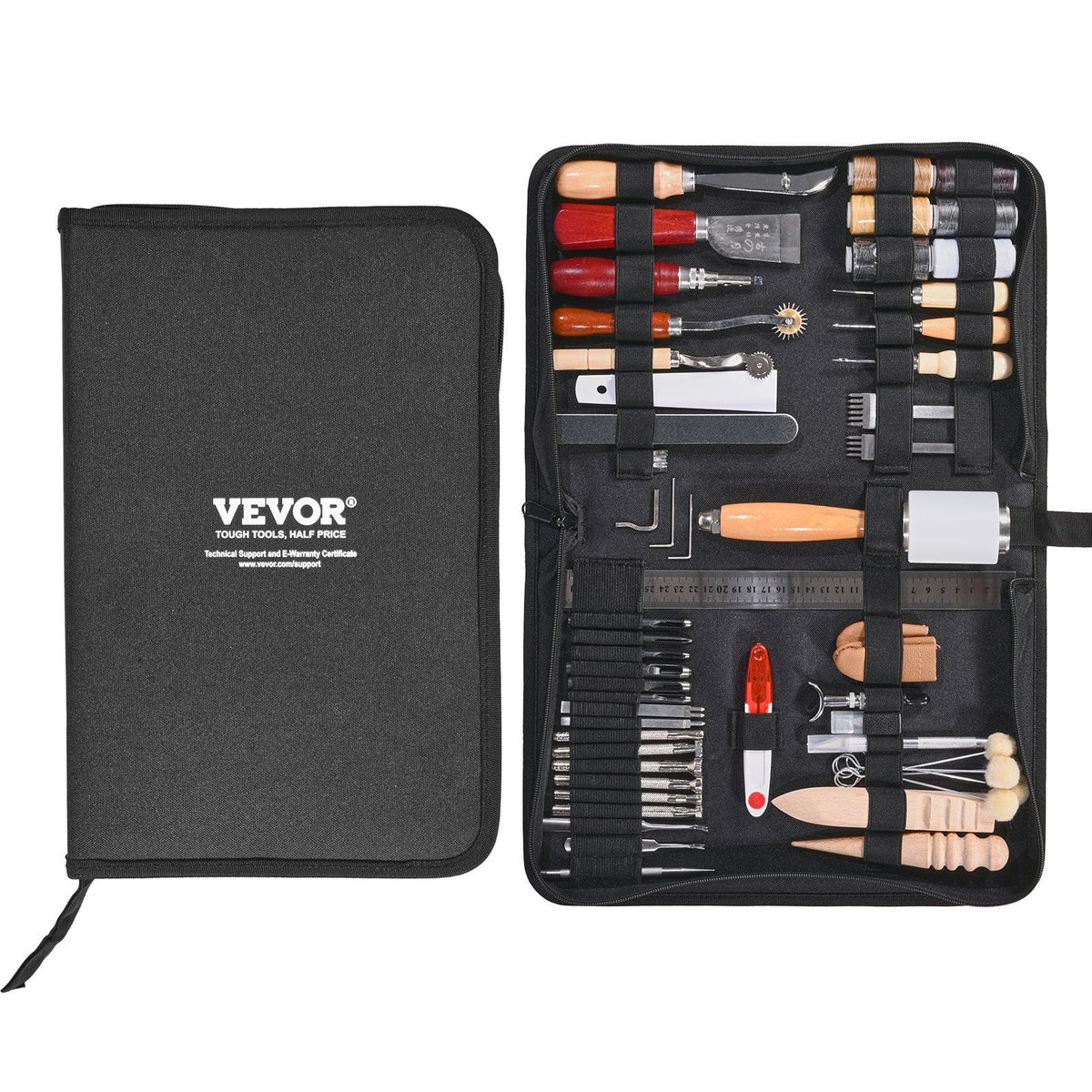 Leather Working Tools Kit, 59 PCS Leather Craft Tools with Portable Canvas Storage Bag, Engraving Punching Sewing Stamping Sanding Tools, Ideal for Beginners DIY Enthusiasts and Professionals
