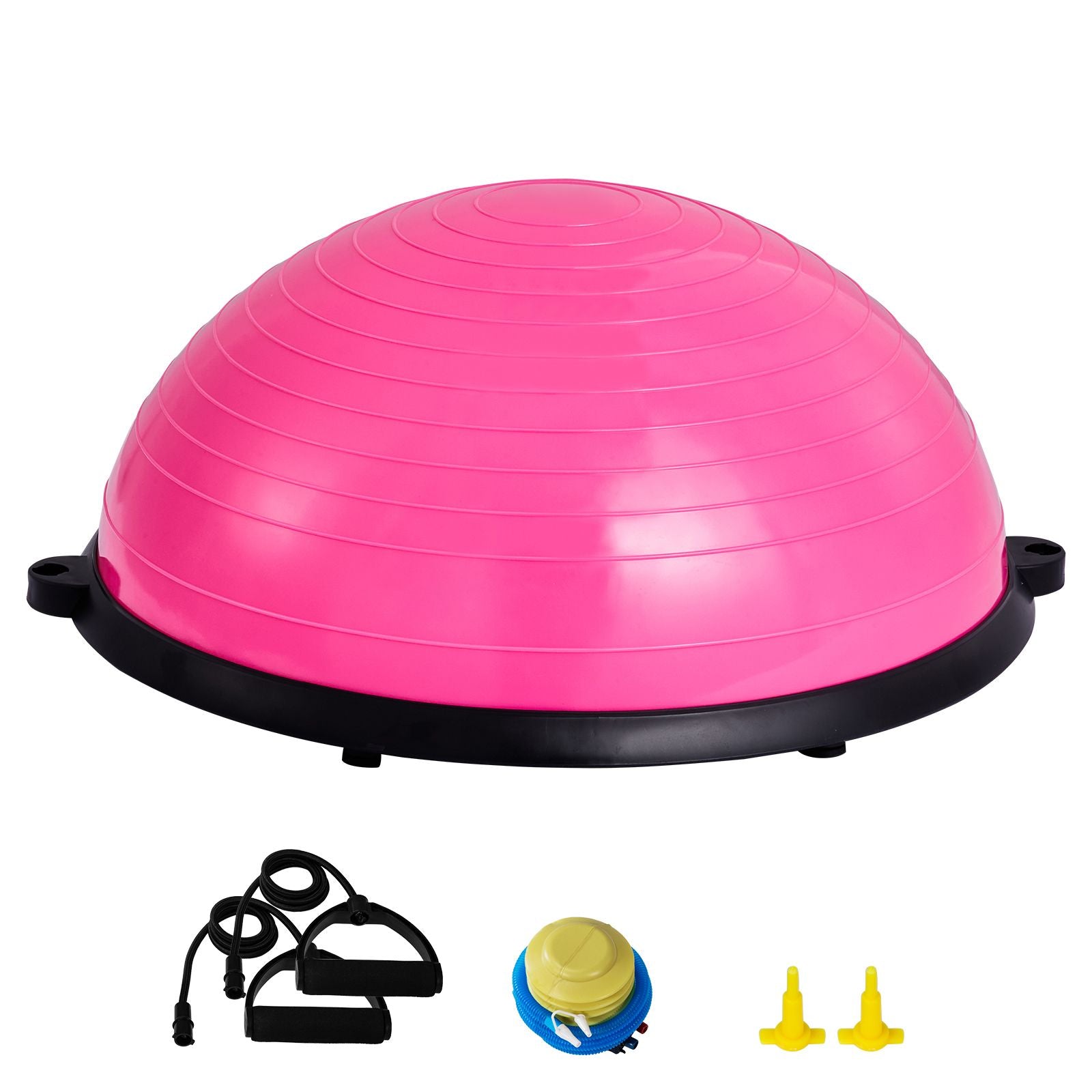 Half Exercise Ball Trainer, 23 inch Balance Ball Trainer, 660lbs Capacity Stability Ball, Yoga Ball with Resistance Bands & Foot Pump, Strength Fitness Ball for Home Gym, Full Body Workout, Pink