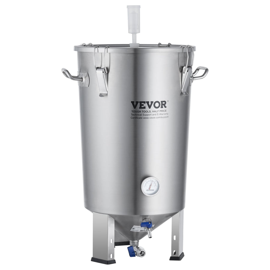 VEVOR 304 Stainless Steel Kettle, 8 GALLON Beer Brew Fermentor, Brew Bucket Fermentor for Brewing, Home Brewing Supplies with Base, Kettle Stock Pot Includes Lid, Handle, Valve, Spigot, Thermometer