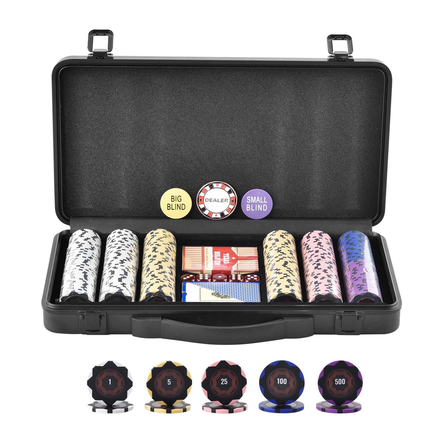 Poker Chip Set, 300-Piece Poker Set, Complete Poker Playing Game Set with Carrying Case, Heavyweight 14 Gram Casino Clay Chips, Cards, Buttons and Dices, for Texas Hold'em, Blackjack, Gambling