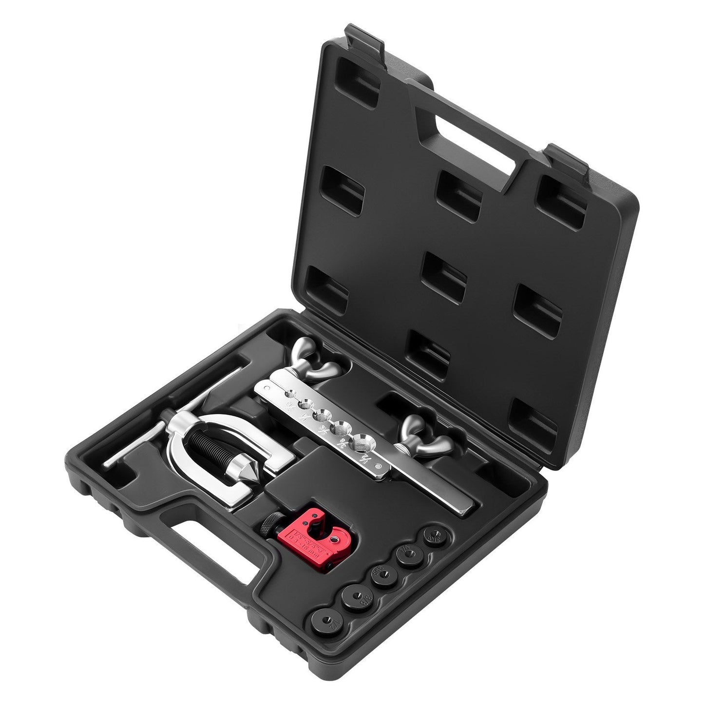 Brake Line Repair Kit, 45° Double & Single Brake Line Flaring Tool Kit, 7.6m x 4.76mm Copper Coated Brake Line (with 16 Fittings & 4 Unions) - Tube Cutter, 5 Adapters and Toolbox Included