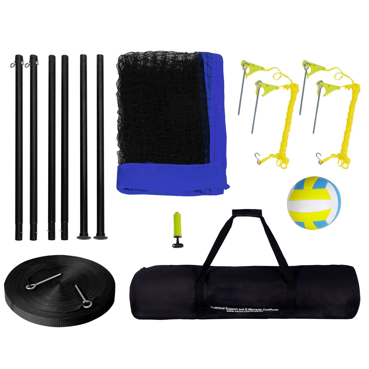 Outdoor Portable Volleyball Net System, Adjustable Height Steel Poles, Professional Volleyball Set with PVC Volleyball, Pump, Carrying Bag, Heavy Duty Volleyball Net for Backyard, Beach, Lawn