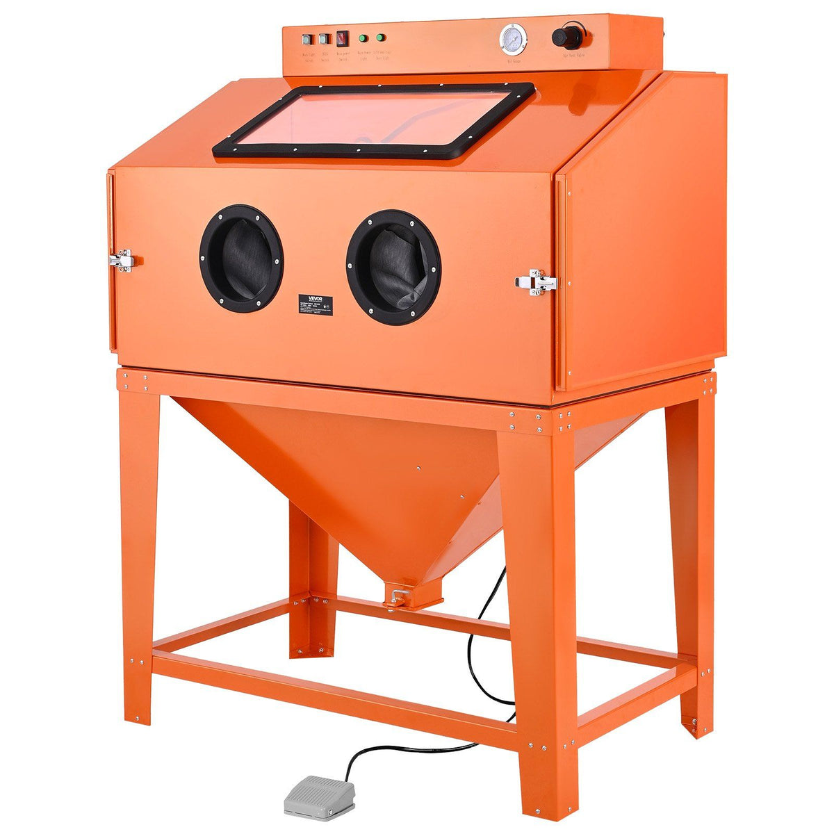 435L Sandblasting Cabinet, Heavy Duty Steel Sand Blaster with Dual Blasting Guns Kit, 117L Media Hopper & 1200W Powerful Dust Collector for Oversized Parts Rust Removal, Surface Finishing