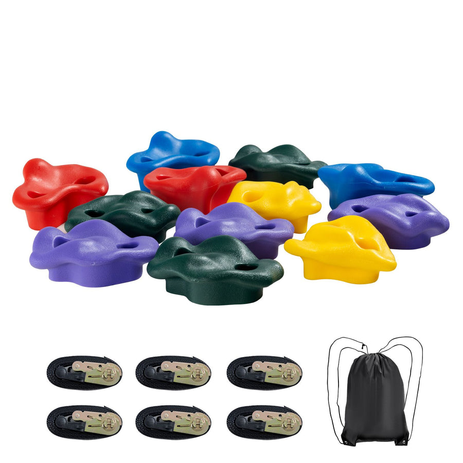 Ninja Tree Climbing Kit, 12 Tree Climbing Holds, 6 Ratchet Straps, and a Climbing Ladder, Climbing Rocks for Kids and Adults Climber, Various Colors and Shapes, for Outdoor Ninja Warrior