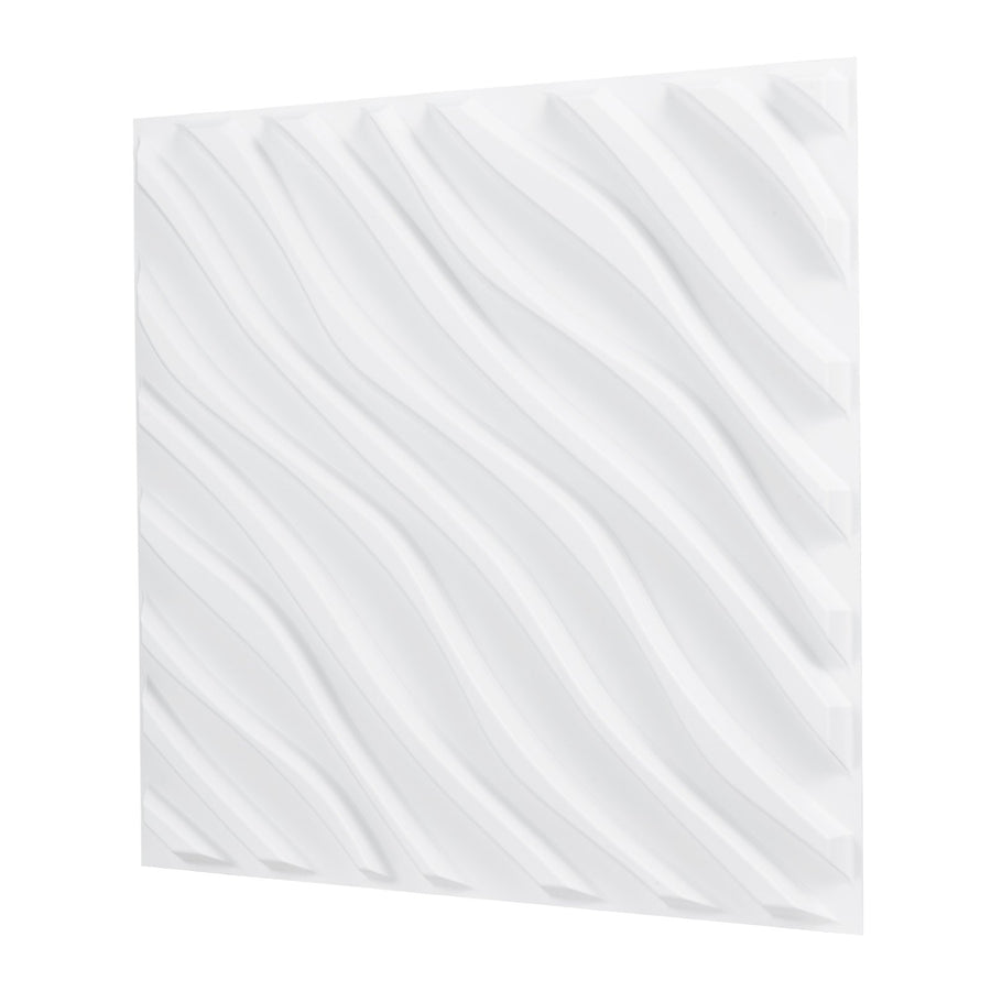 VEVOR 3D Wall Panels 12-Pack 50 x 50 cm PVC 2.97 m² Coverage Wave Matte White