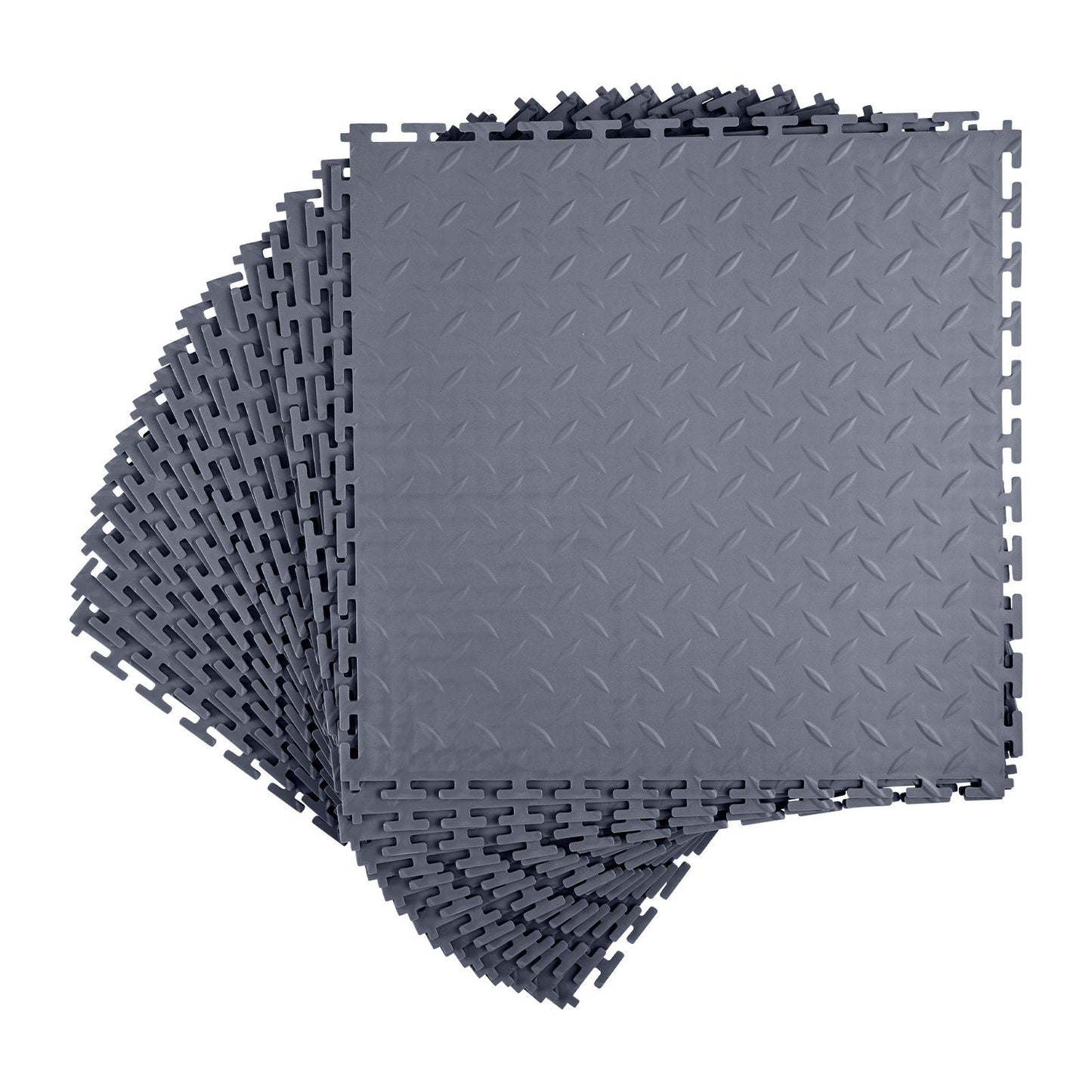 Garage Floor Tiles Interlocking, 16 Pack 513 x 513 x 5 mm Interlocking Modular Garage Flooring Tiles, Diamond Plate Slip-Resistant PVC Mats for Workshop,Warehouse,Tool Room, Graphite Gray