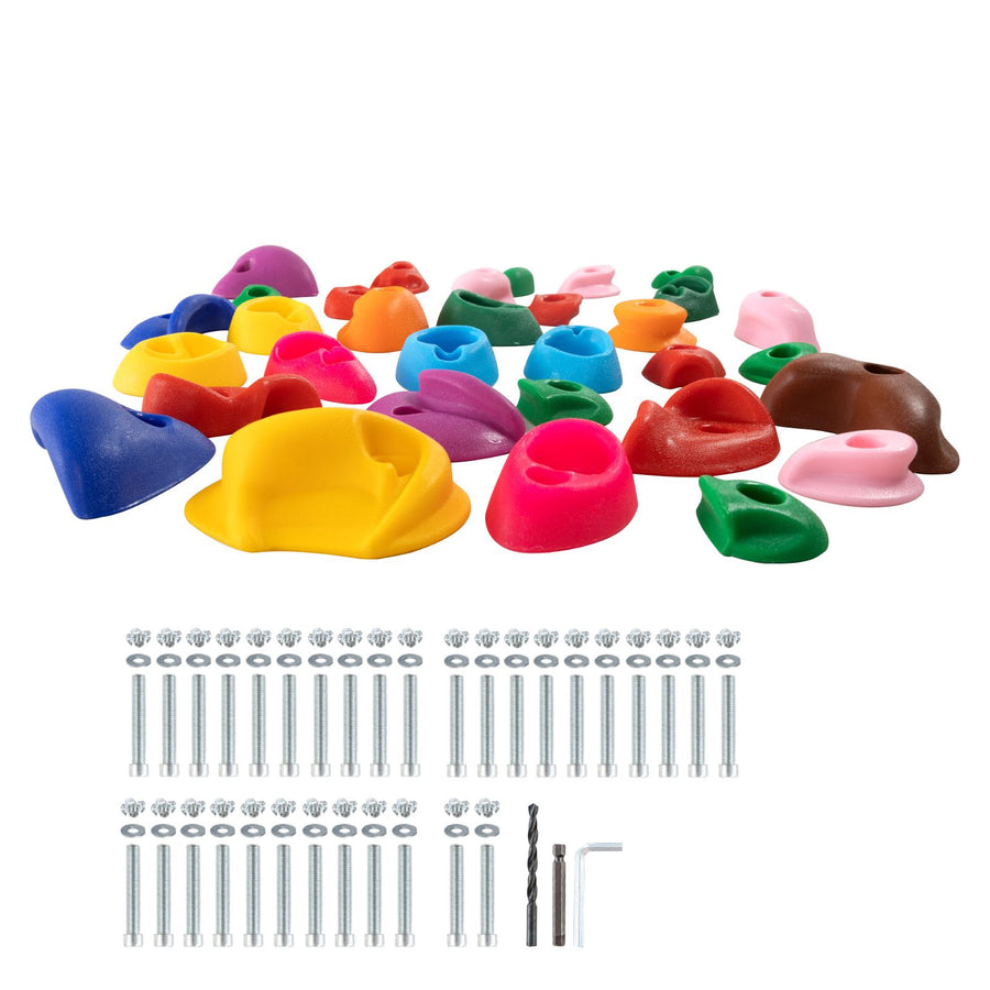 32 Rock Climbing Holds, Multi-Size and Multi-Colored Climbing Rocks for Kids and Adults, Rock Wall Holds with Mounting Hardware, Climbing Wall Grips for Indoor and Outdoor Playground Play Set