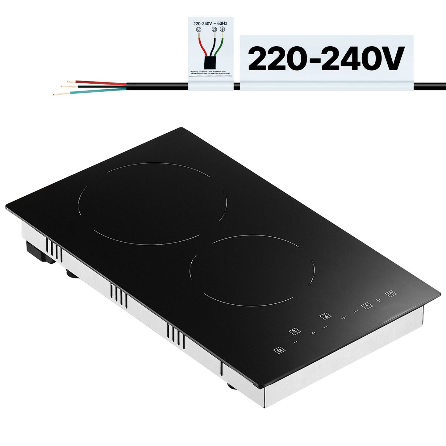 Electric Cooktop, 12 inch 2 Burners Built-in Electric Stove Top, 3000W Ceramic Radiant Cooktop with Glass Panel, Touch Control, Timer, Child Lock, 9 Heat Level, Residual Heat Indicator, 220-240V