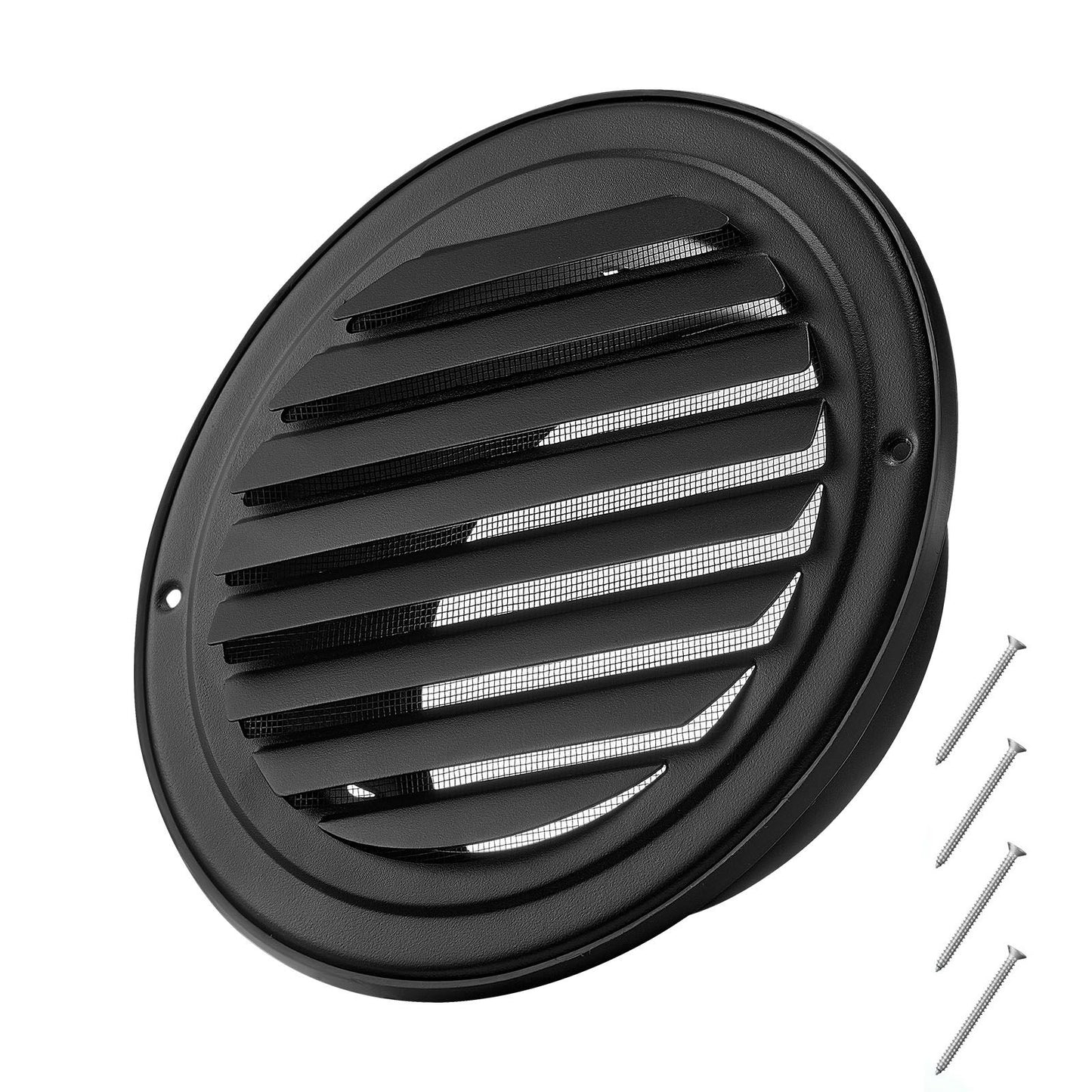 145 mm Wall Vent Cover, Louvered Round AC Vent Gable Cover, Premium Stainless Steel & with Built-in a Protection Screen, for House,Bathroom,Garage,Kitchen,Basement (2 Pack, Black)