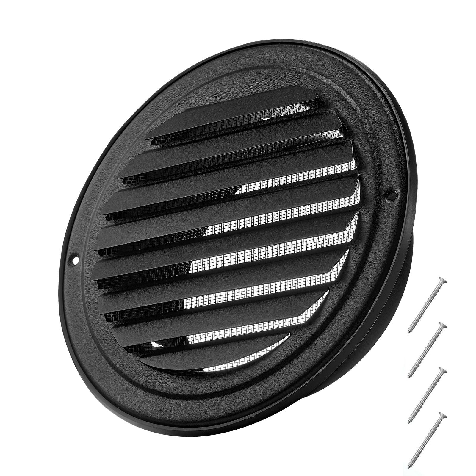145 mm Wall Vent Cover, Louvered Round AC Vent Gable Cover, Premium Stainless Steel & with Built-in a Protection Screen, for House,Bathroom,Garage,Kitchen,Basement (2 Pack, Black)