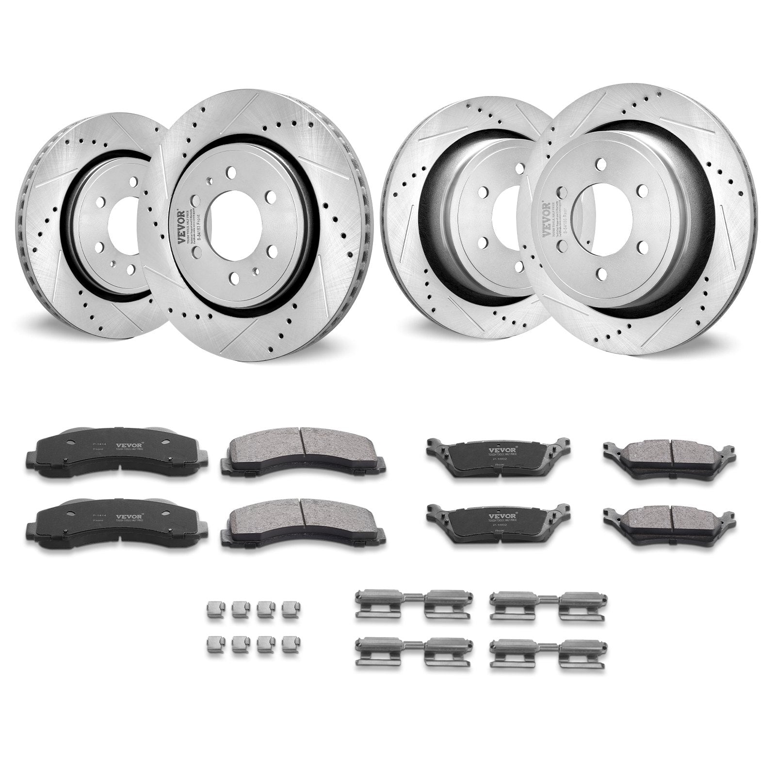 VEVOR Front and Rear Brake Kit Compatible with 2012-2020 Ford F-150(MPB Only), Drilled and Slotted Brake Rotors Ceramic Brake Pads Replacement, 13.8" Front Rotors 13.7" Rear Rotors