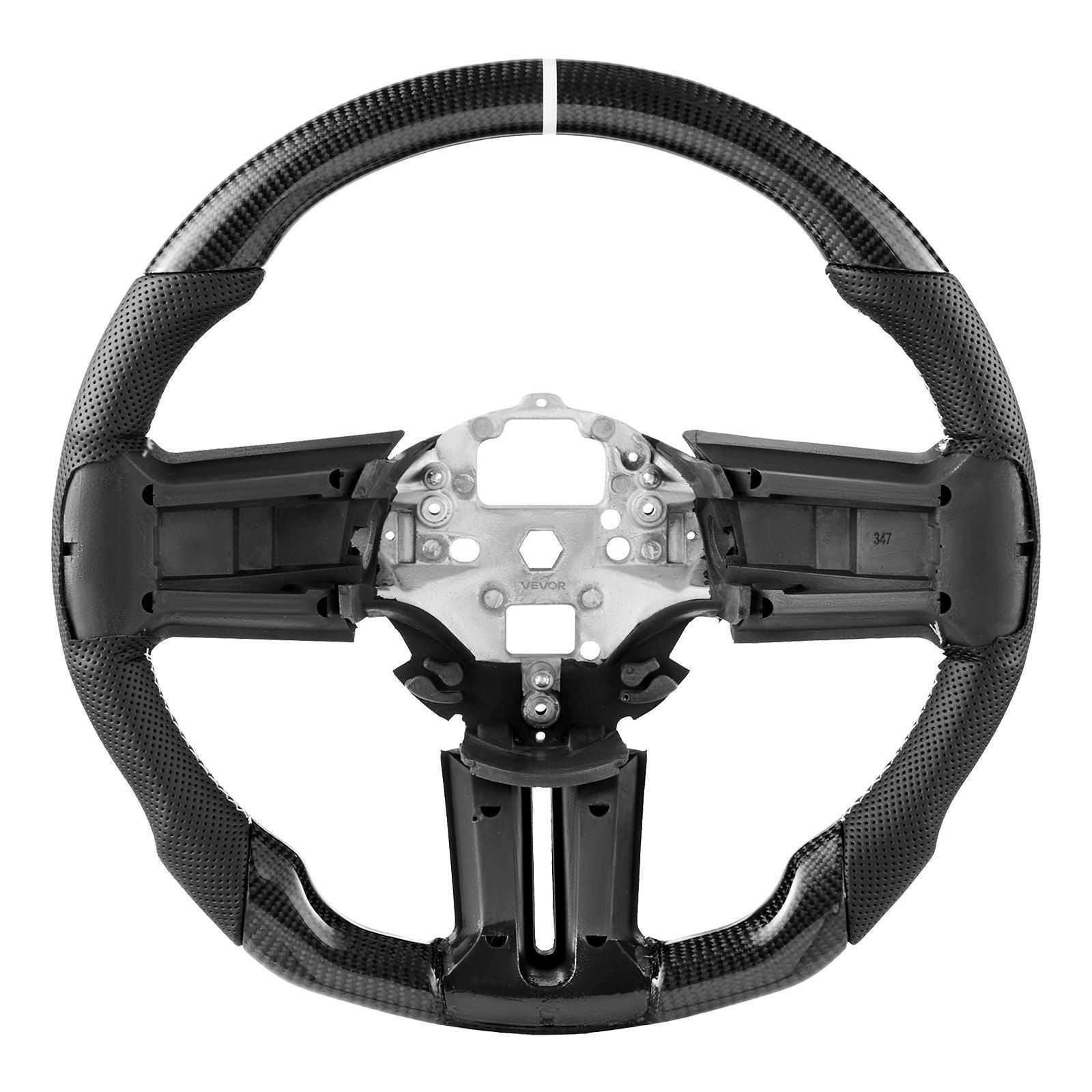 Steering Wheel for 2010-2014 Ford Mustang, Carbon Fiber Steering Wheel D-Shaped Flat-Bottom, Leather Grip with Non-Slip Texture & Precise Stitching, Accessories Replacement for Mustang, Black