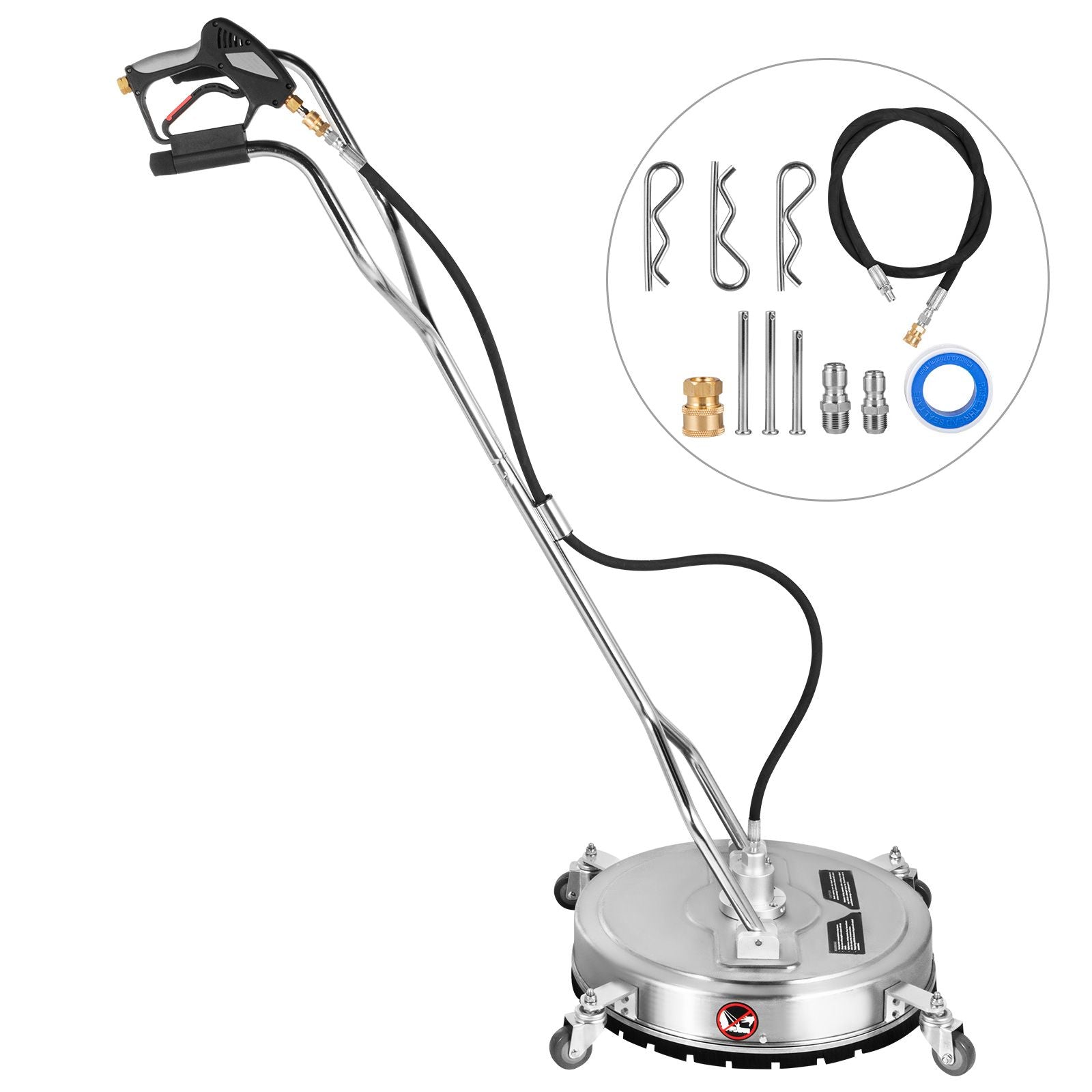 Surface Cleaner 20 inch Flat Surface Cleaner for Pressure Washer 4000psi Pressure with 3/8 Quick Connector Surface Cleaner W/ Casters 10.5GPM Stainless Steel Rotating Rod & 3 Nozzle for Patio