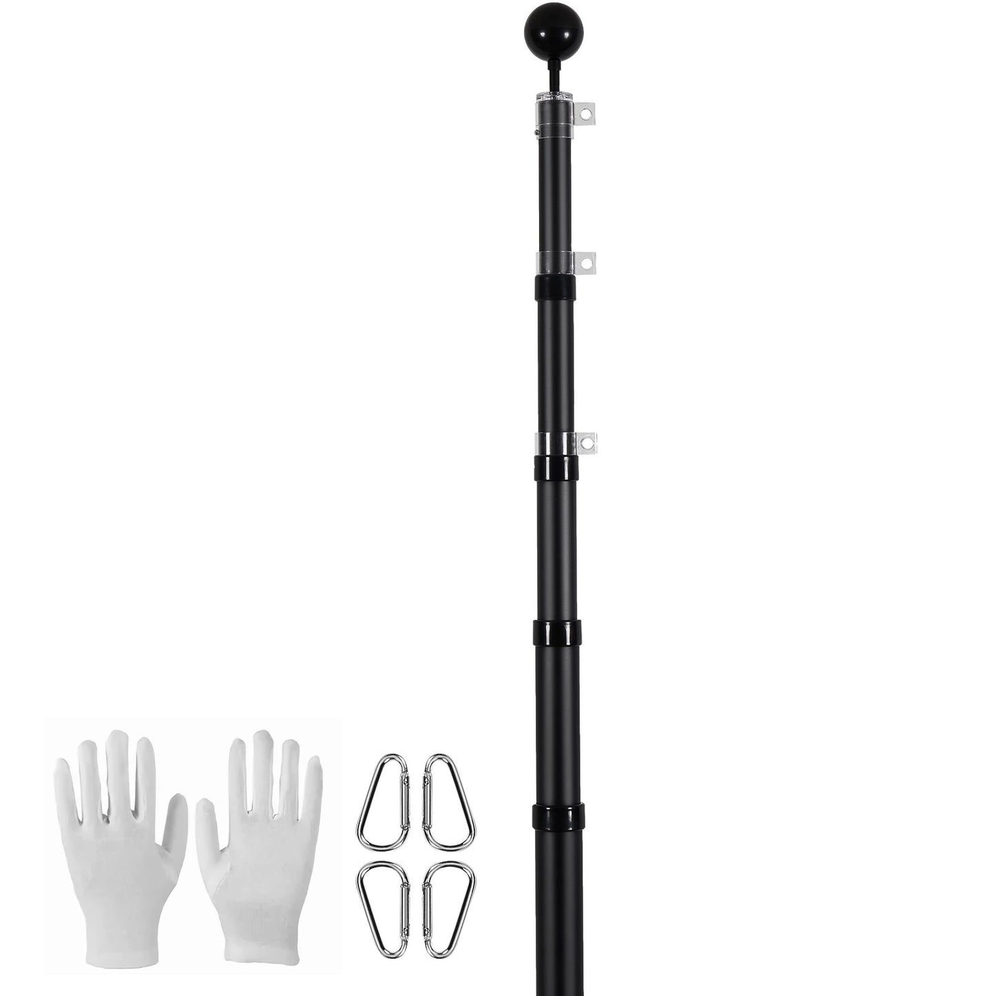25FT Telescopic Flagpole Kit, Heavy Duty Aluminum Alloy Flag Pole Kit in Ground for Outside, 3 Display Modes Flagpole with Professional Accessories, Black