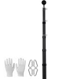 25FT Telescopic Flagpole Kit, Heavy Duty Aluminum Alloy Flag Pole Kit in Ground for Outside, 3 Display Modes Flagpole with Professional Accessories, Black
