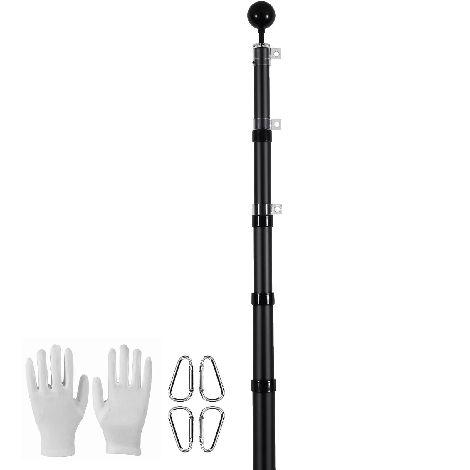 25FT Telescopic Flagpole Kit, Heavy Duty Aluminum Alloy Flag Pole Kit in Ground for Outside, 3 Display Modes Flagpole with Professional Accessories, Black