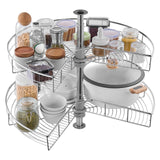 28" Kidney Shaped Chrome Corner Organizer, 360° Rotatble Kitchen Base Cabinet Blind Corner, 2 Tier Height Adjustable Storage Rack, Carbon Steel Lazy Susan Replacement Shelf for Cabinet Corner