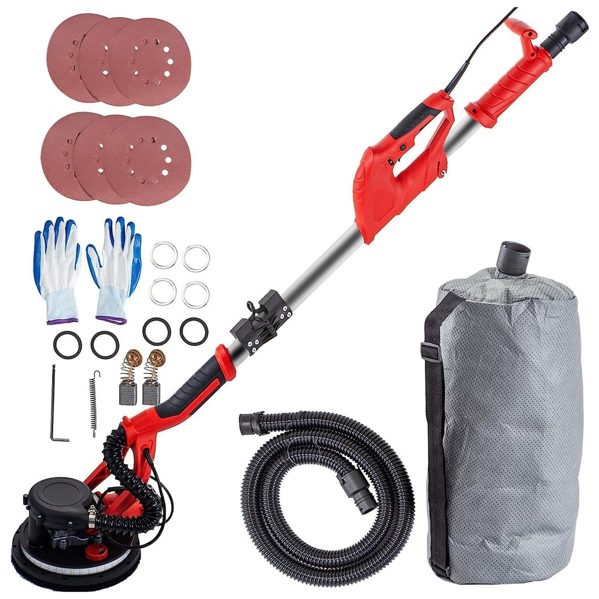 Drywall Sander 750W, Electric Drywall Sander, Foldable Sheetrock Sander, with Telescope Handle, Electric Sander, Variable Speed 800-1750 RPM, Wall Sander, with LED Strip Light and Vacuum Bag
