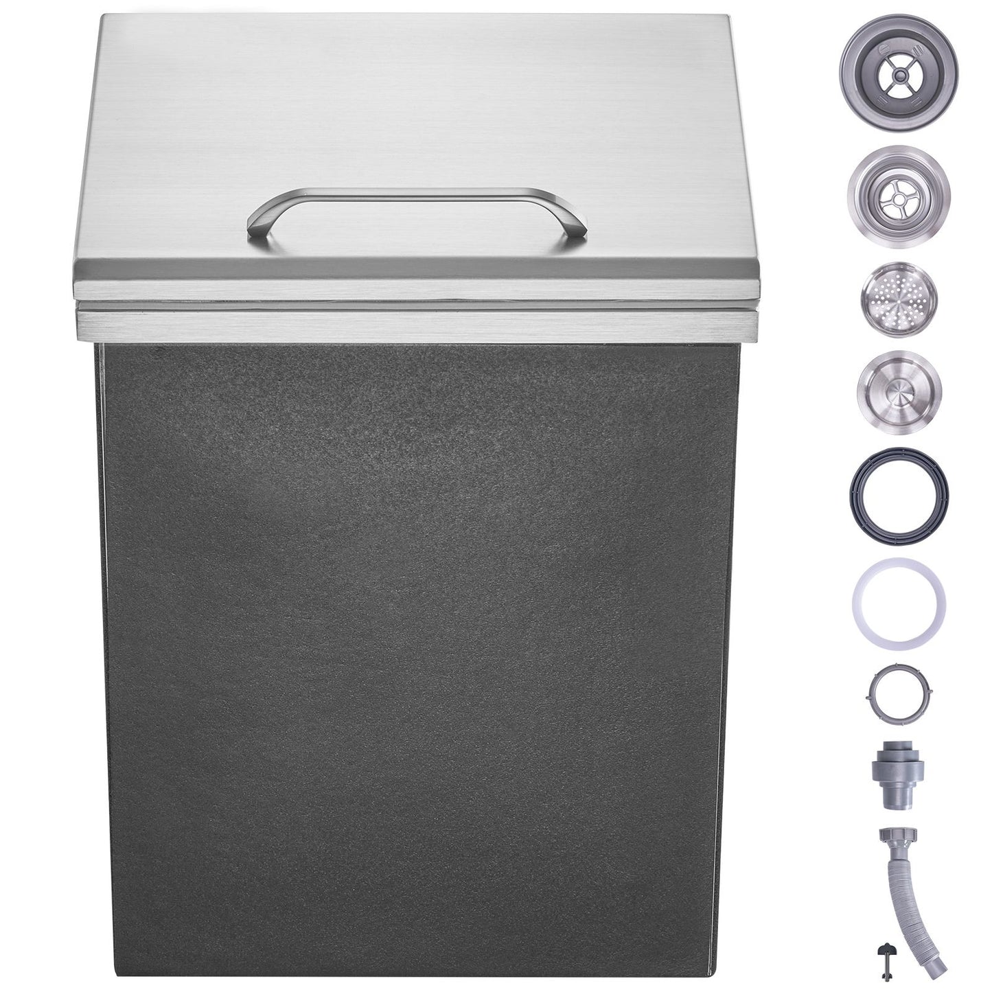 Drop in Ice Chest, 14"L x 12"W x 18"H Stainless Steel Ice Cooler, Commercial Ice Bin with Hinged Cover, 40 qt Outdoor Kitchen Ice Bar, Drain-pipe and Drain Plug Included, for Cold Wine Beer