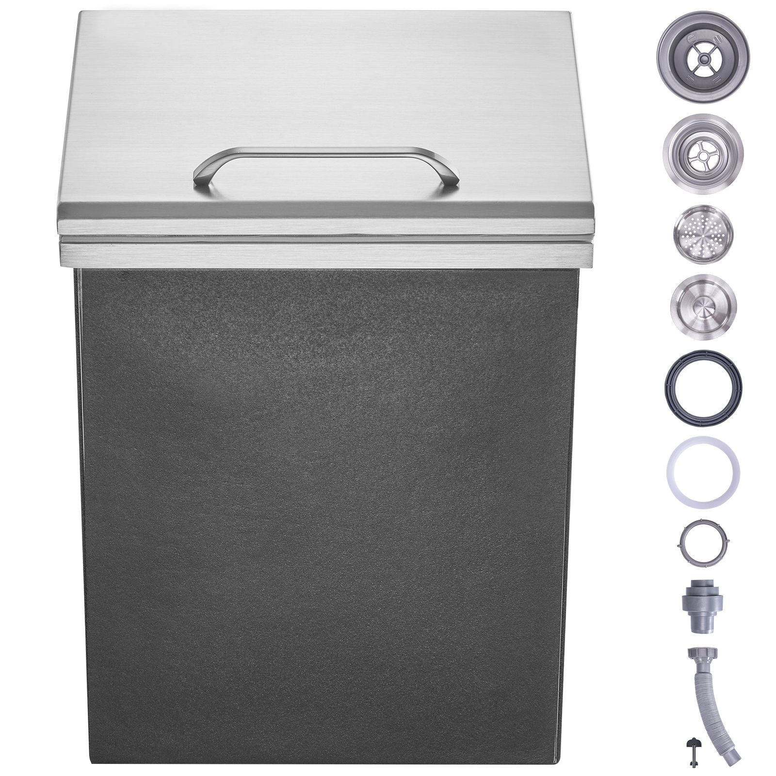 Drop in Ice Chest, 14"L x 12"W x 18"H Stainless Steel Ice Cooler, Commercial Ice Bin with Hinged Cover, 40 qt Outdoor Kitchen Ice Bar, Drain-pipe and Drain Plug Included, for Cold Wine Beer