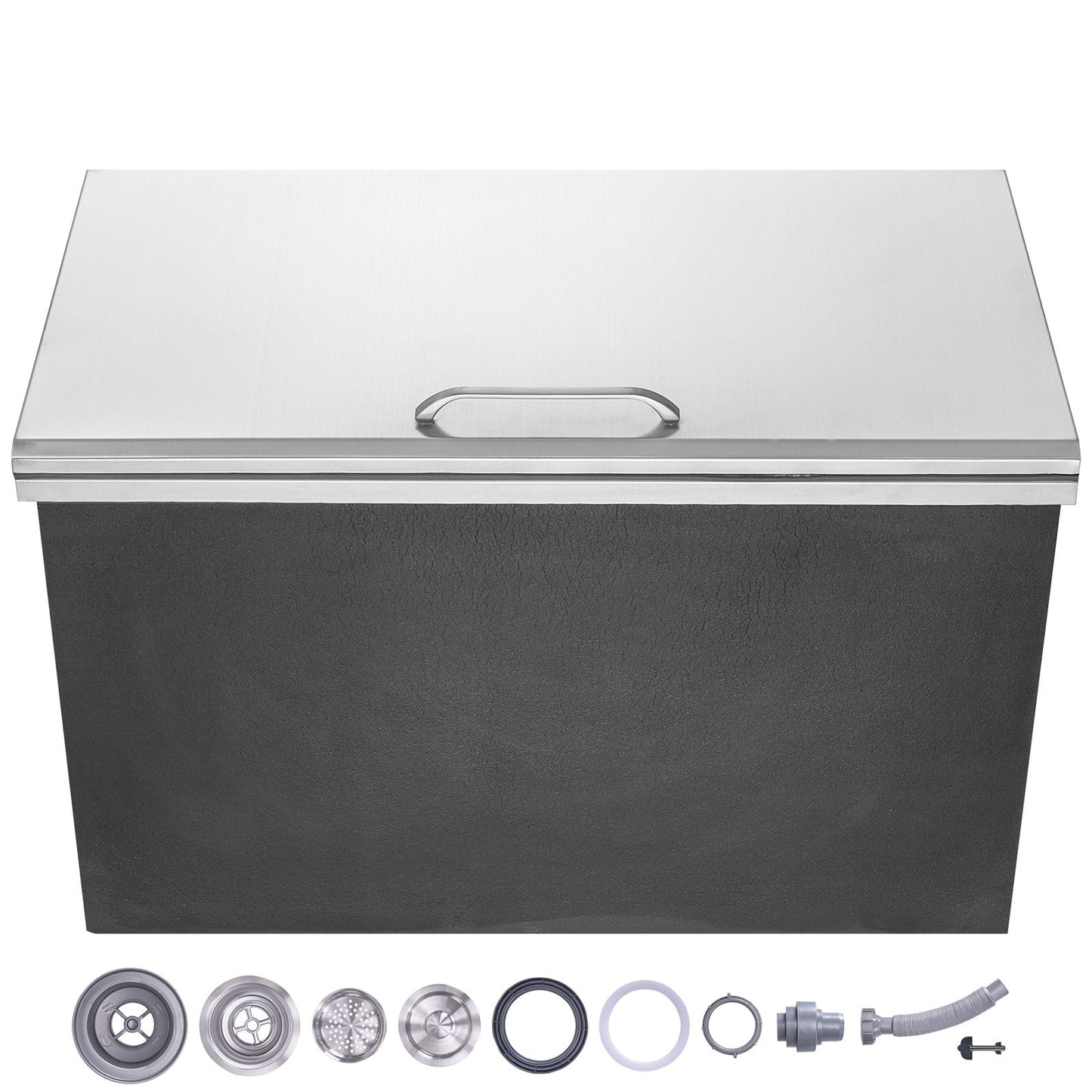 Drop in Ice Chest, 24"L x 20"W x 15"H Stainless Steel Ice Cooler, Commercial Ice Bin with Hinged Cover, 40 qt Outdoor Kitchen Ice Bar, Drain-pipe and Drain Plug Included, for Cold Wine Beer