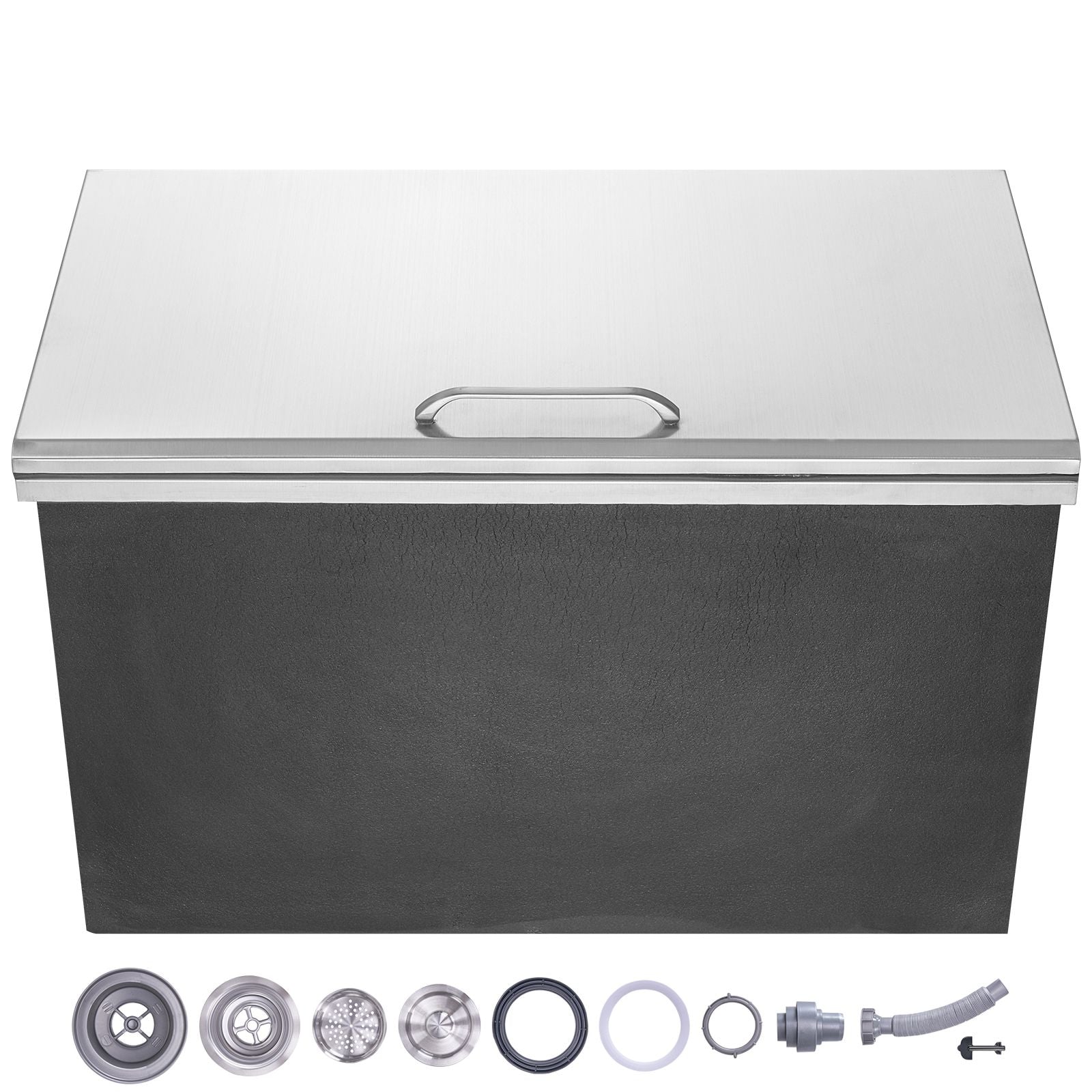 Drop in Ice Chest, 24"L x 20"W x 15"H Stainless Steel Ice Cooler, Commercial Ice Bin with Hinged Cover, 40 qt Outdoor Kitchen Ice Bar, Drain-pipe and Drain Plug Included, for Cold Wine Beer