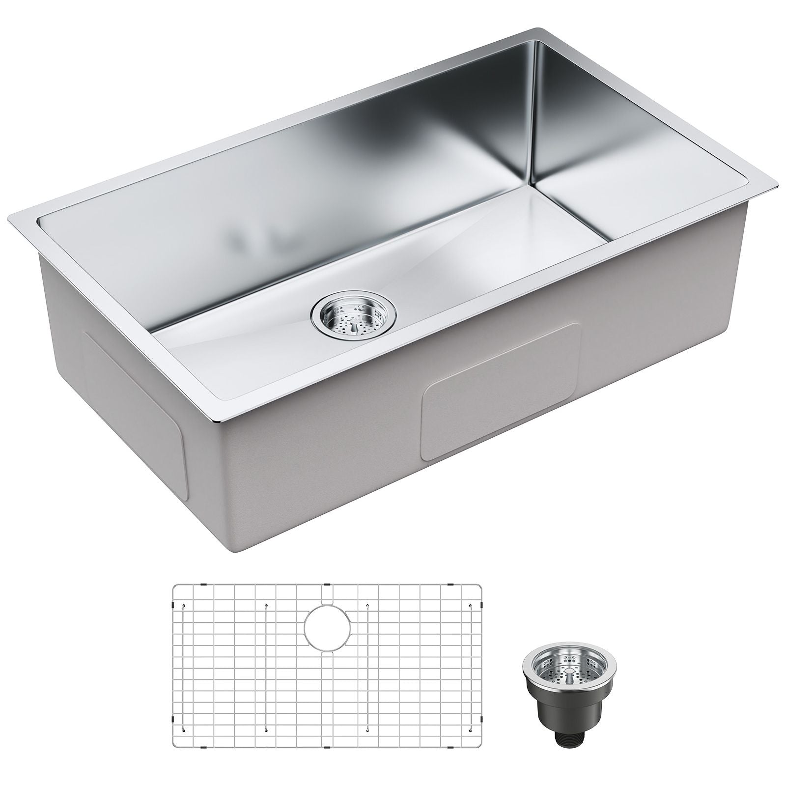 Kitchen Sink, 304 Stainless Steel Drop-In Sinks, Undermount Single Bowl Basin with Accessories(Pack of 3), Household Dishwasher Sinks for Workstation, RV, Prep Kitchen, and Bar Sink, 32 inch