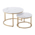 Nesting Coffee Table Set of 2, 700 mm Round Coffee Table, Nesting Tables for Small Place, Vintage End Side Tables Night Stand with Metal Frame, for Living Room, Bedroom, Office (White & Gold)