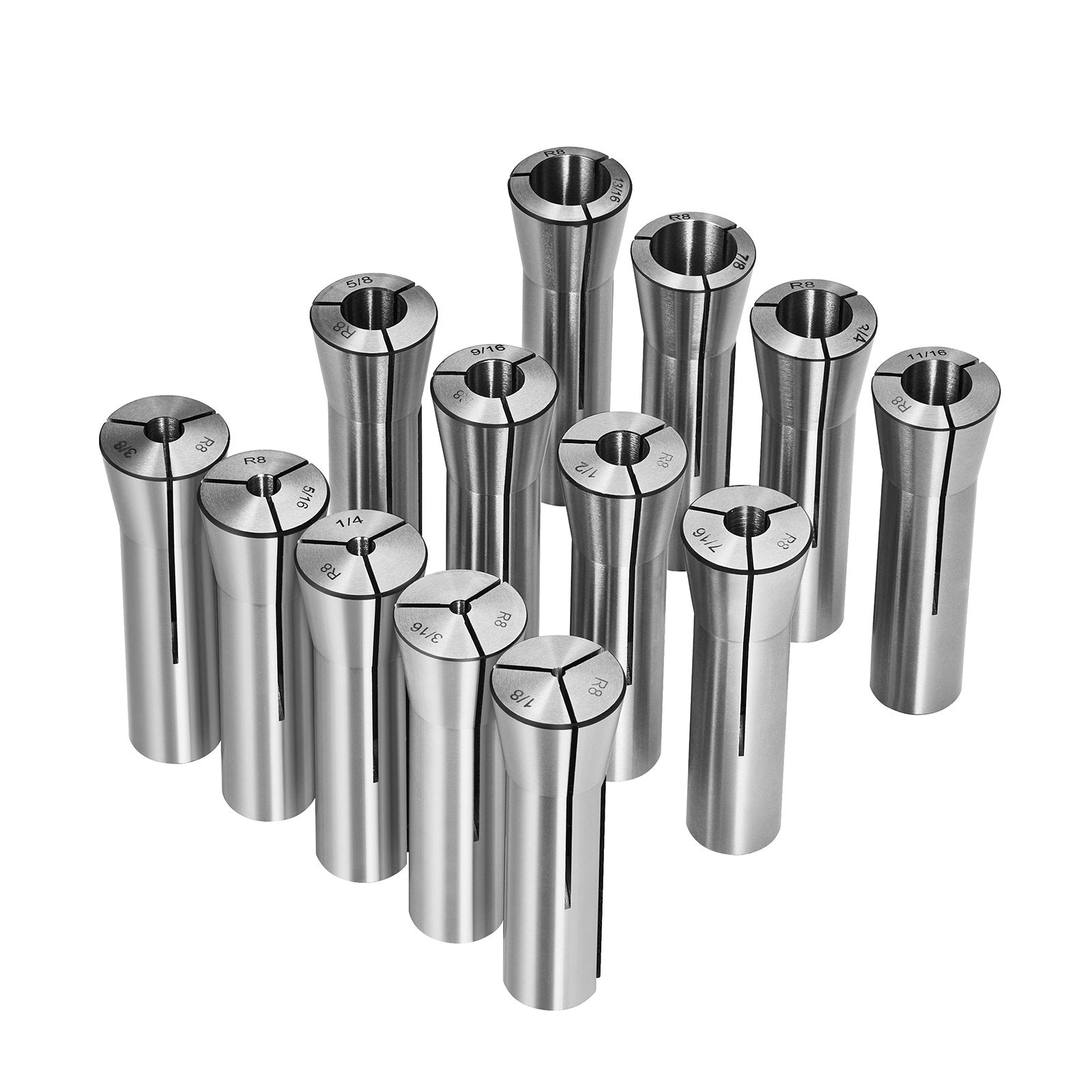 13 pcs Precision R8 Collet Set, 1/8'' - 7/8'', 45# Mill Collet Chuck 0.0012"/30μm TIR with 13 Labeled Storage Boxes, for Milling Machine Drill Presses Boring Machine Machining Center