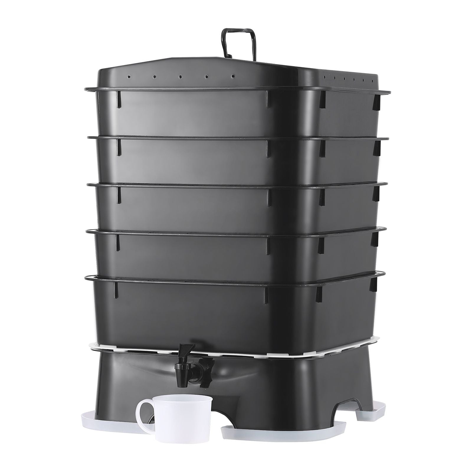 5-Tray Worm Composter, 50 L Worm Compost Bin Outdoor and Indoor, Sustainable Design Worm Farm Kit, for Recycling Food Waste, Worm Castings, Worm Tea, Vermiculture and Vermicomposting