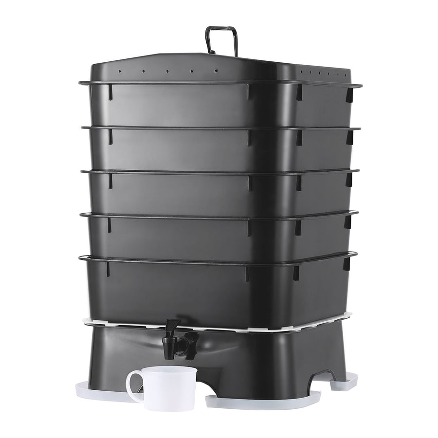 5-Tray Worm Composter, 50 L Worm Compost Bin Outdoor and Indoor, Sustainable Design Worm Farm Kit, for Recycling Food Waste, Worm Castings, Worm Tea, Vermiculture and Vermicomposting