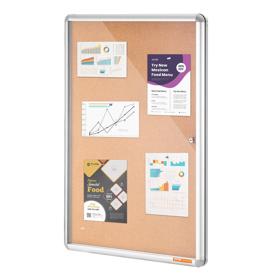 VEVOR 36"x24" Enclosed Cork Board with Aluminum Frame Lockable Bulletin Board