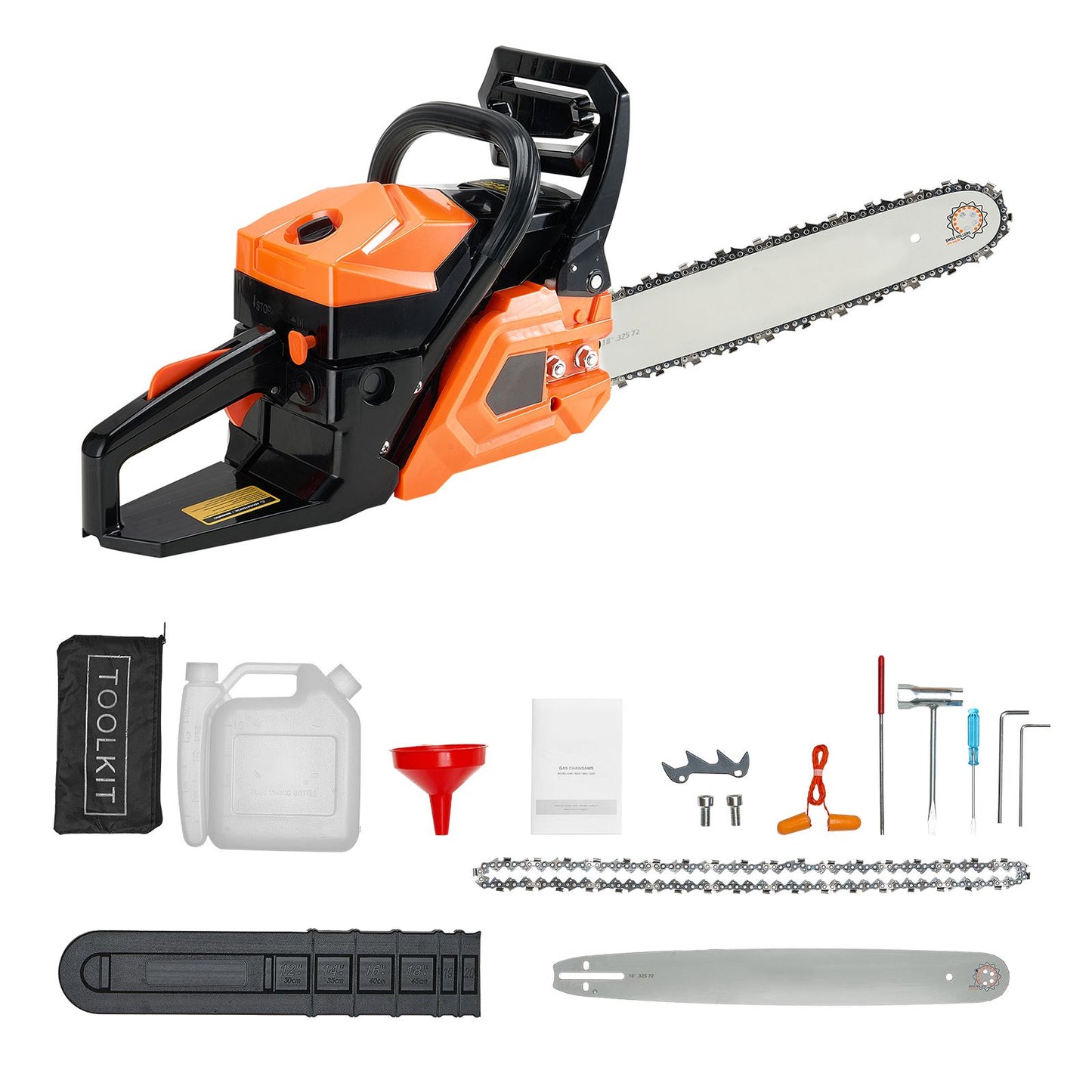52cc Gas Chainsaw 1.8 kW Gas Powered 455 mm Chainsaw For Wood Cutting