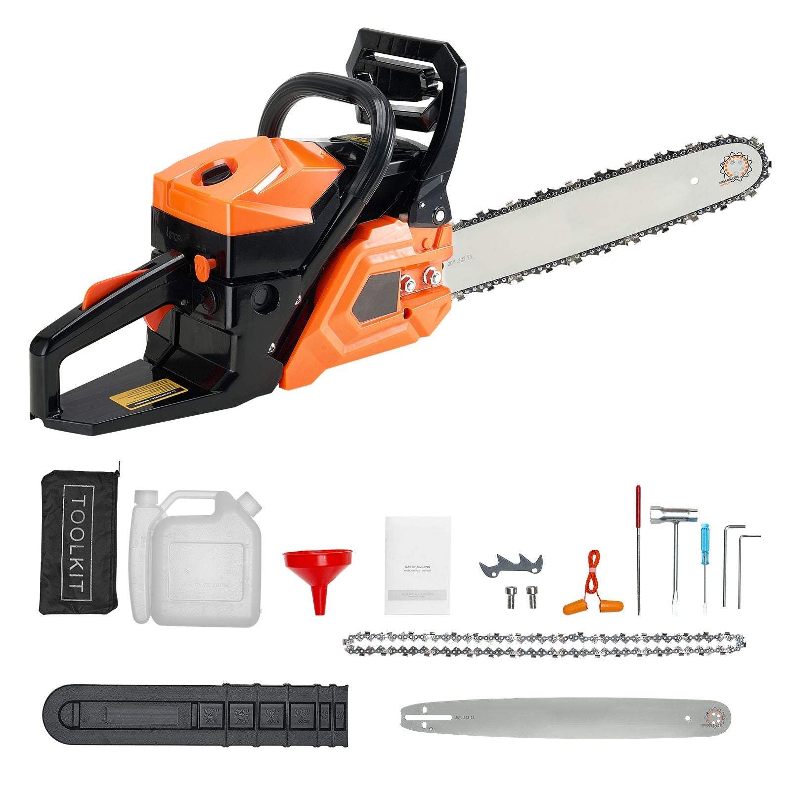 58 cc Gas Chainsaw, 508 mm Gas Powered Chainsaw, 2.0 kW Power Chain Saw with Non-Slip Handle, Gas-Powered Chainsaws with Dual Fuel Tanks, For Wood Cutting, Tree Trimming, and Land Clearing