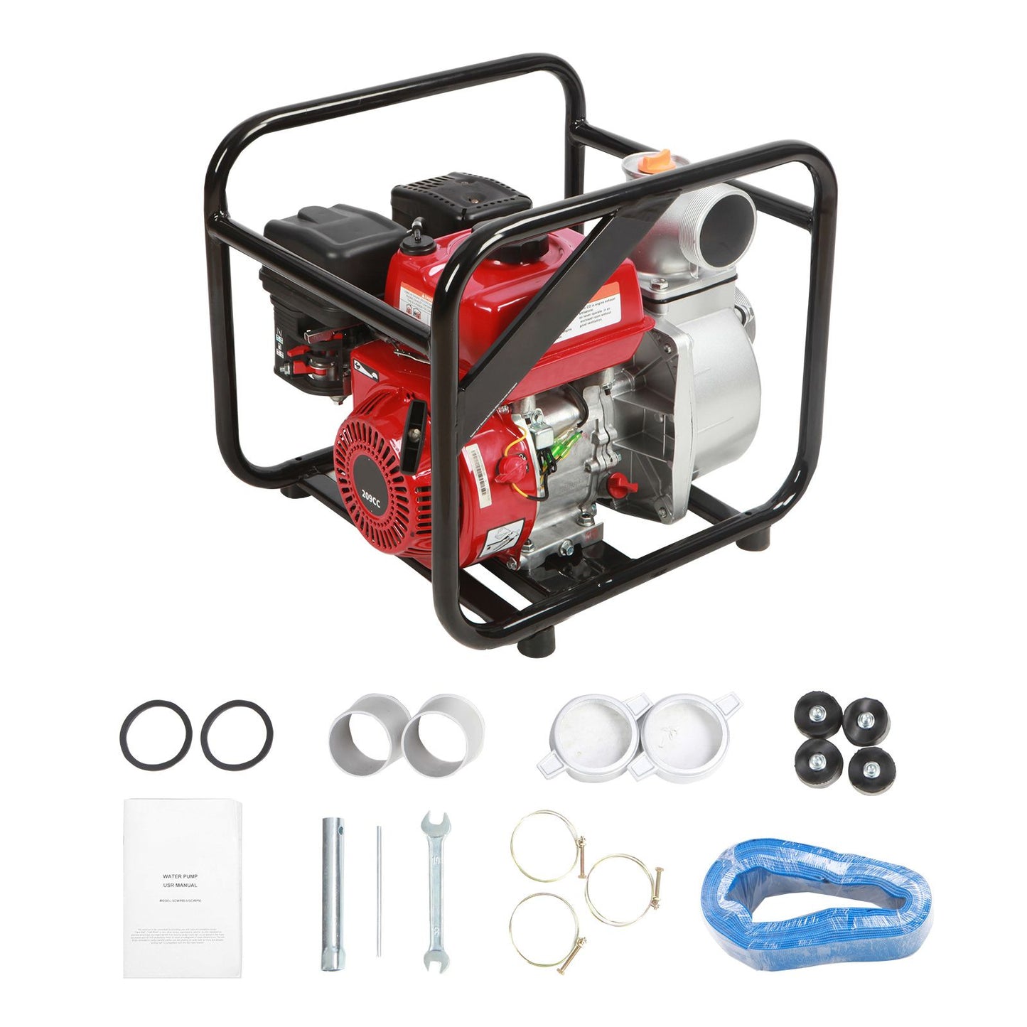 Gasoline Engine Water Pump, 80 mm, 7HP 265 GPM, 43 m Lift, 7 m Suction, 4-Stroke Gas Powered Trash Water Transfer Pump Portable High Pressure with 25ft Hose for Irrigation Pool, EPA Certified