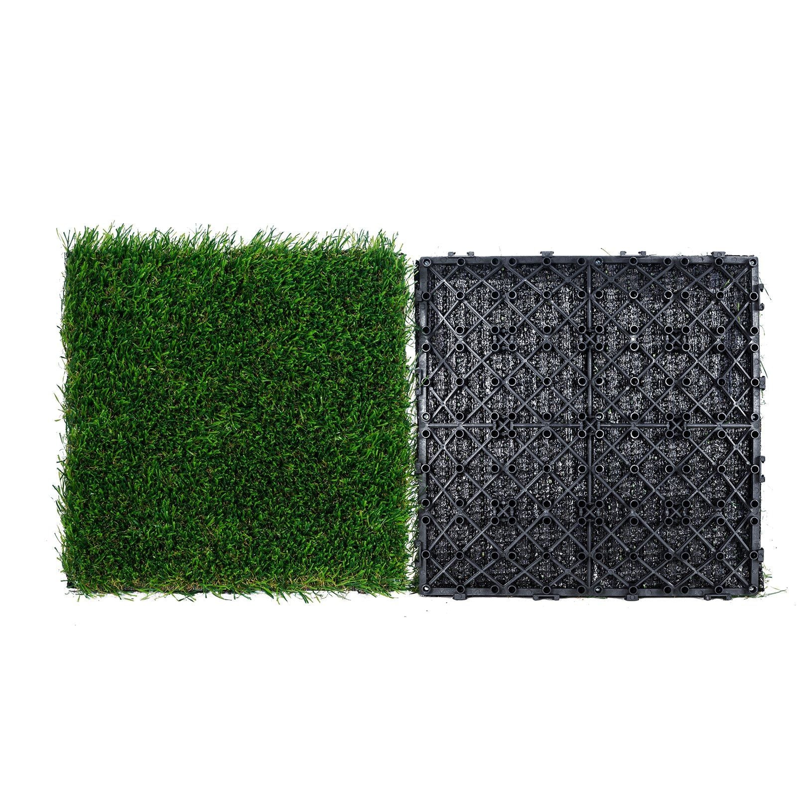 Artifical Grass Tiles Interlocking Turf Deck Set, 18 Pack - 12"x12", Synthetic Fake Grass Self-draining Mat Flooring Decor Pad, Perfect For Multi-Purpose Indoor Outdoor Entryway Scraper Dog Mats
