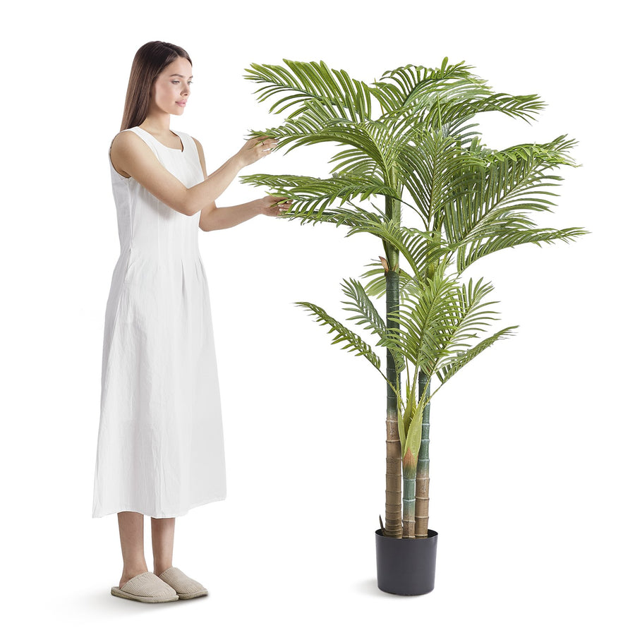 VEVOR Artificial Gold Cane Palm Tree, 2m Tall Faux Plant, PE Material & Anti-Tip Tilt Protection Low-Maintenance Plant, Lifelike Green Fake Tree for Home Office Warehouse Decor Indoor Outdoor